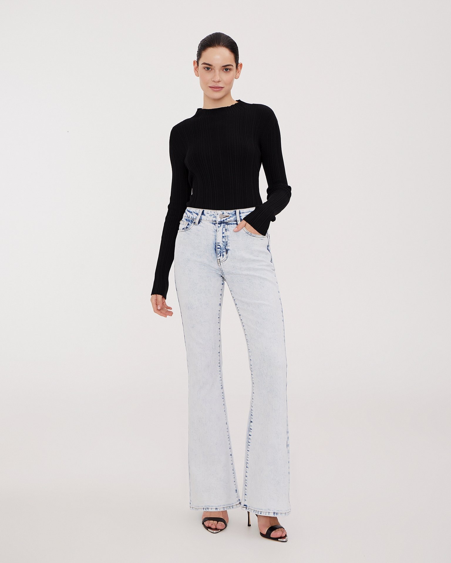 Light blue flared jeans, White