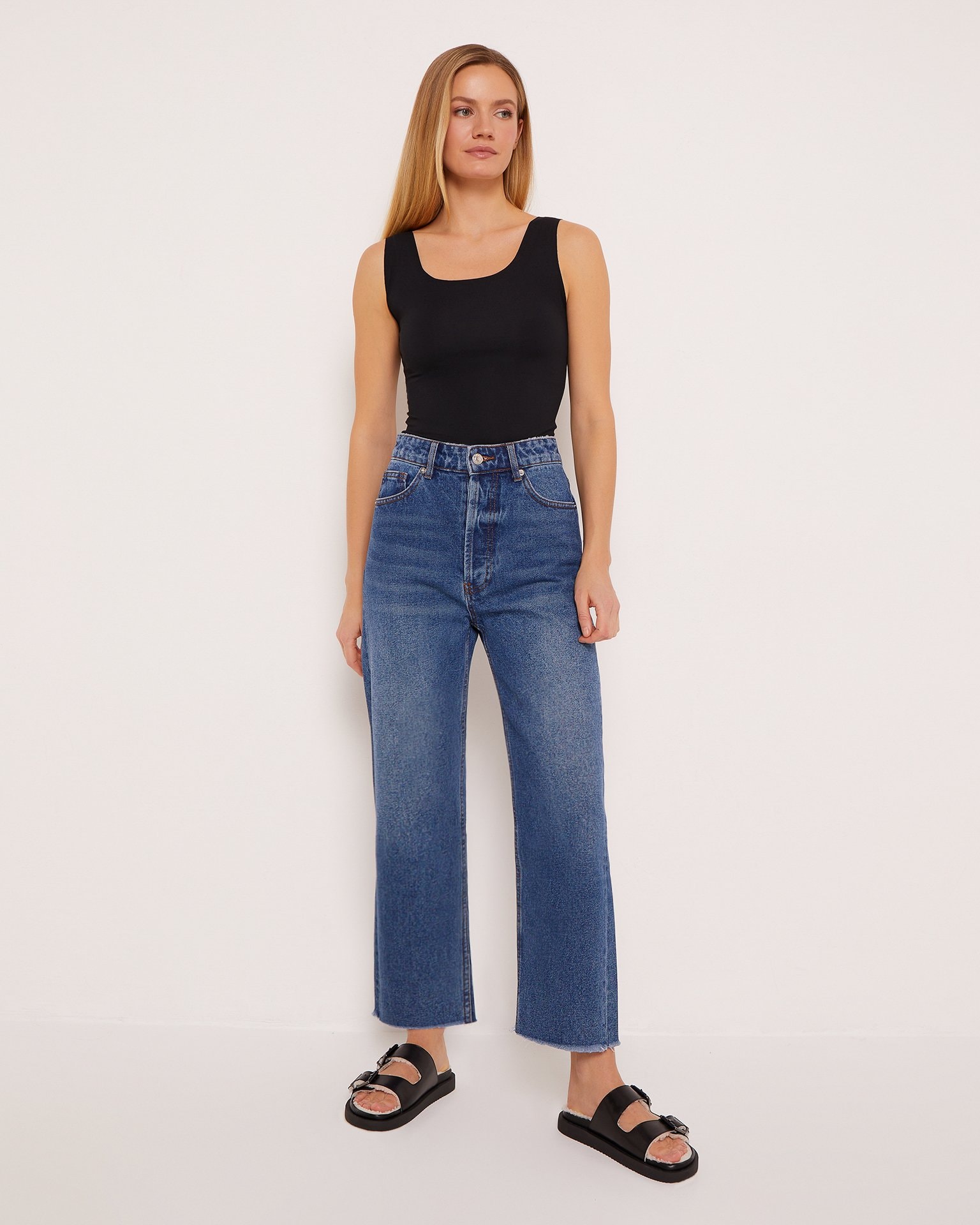 Cropped wide-leg jeans, Blue — photo 3