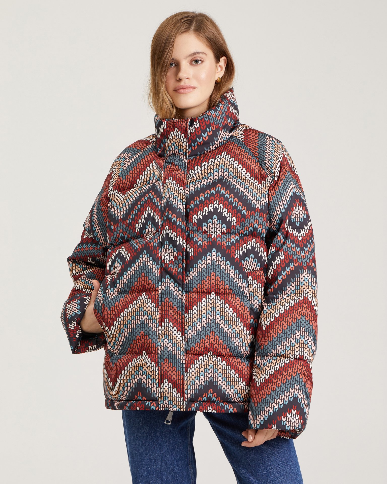 Cropped puffer jacket, Brown.