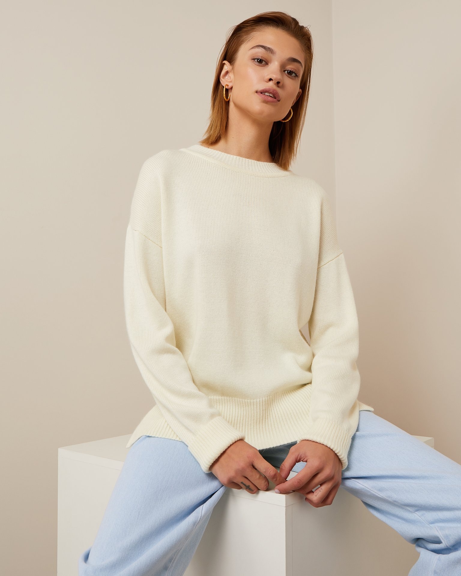 Cashmere and angora wool sweater, Milky