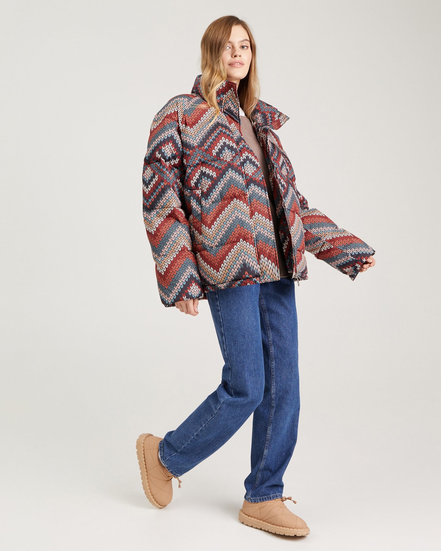Cropped puffer jacket, Brown. — photo 5