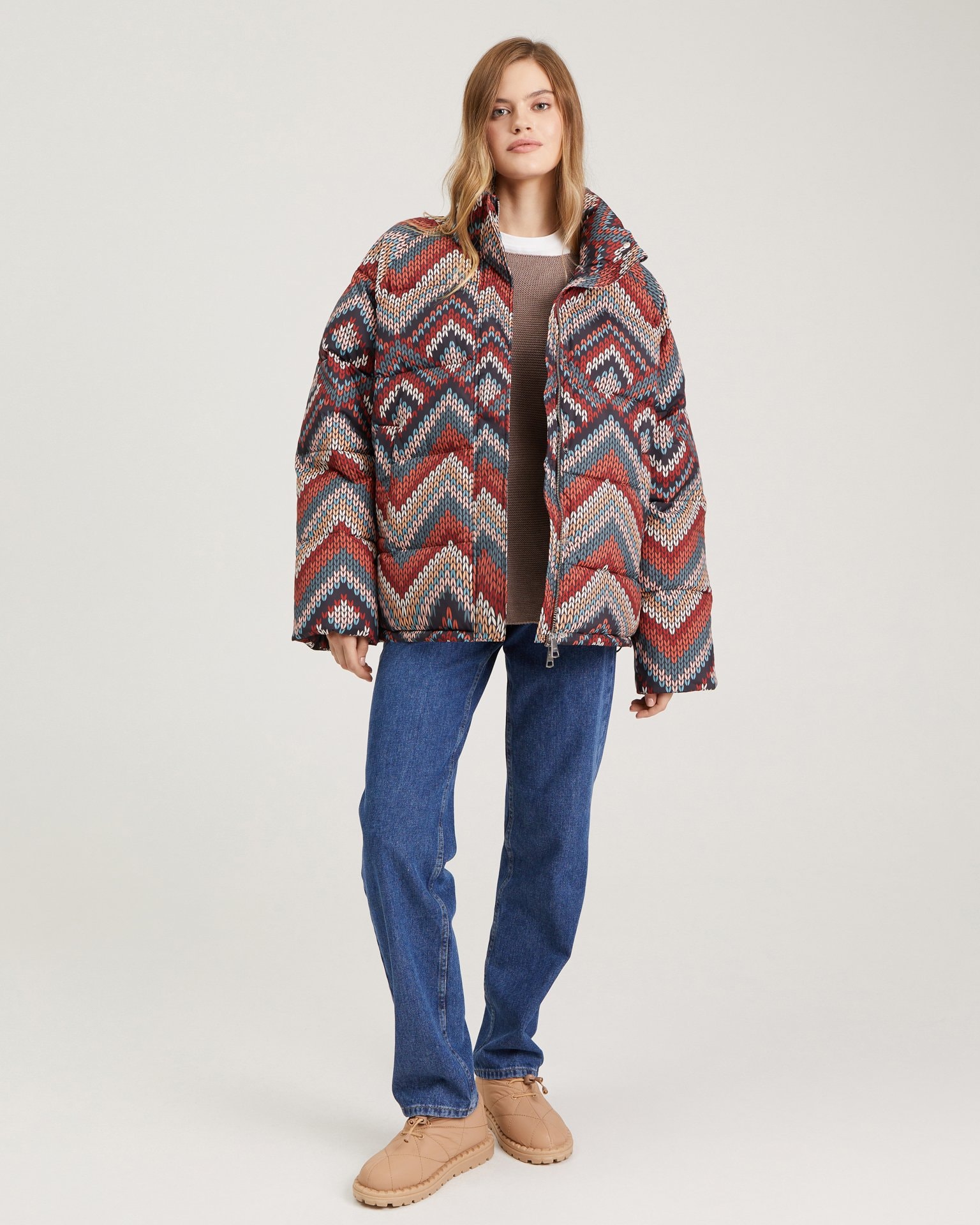 Cropped puffer jacket, Brown. — photo 2