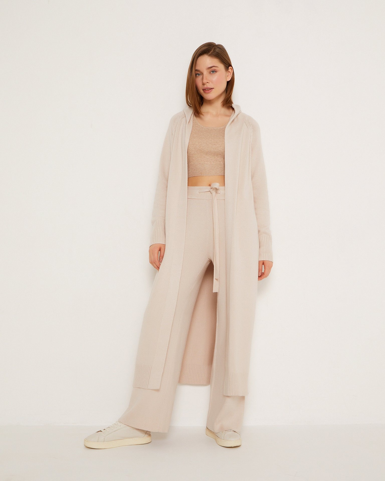 Long hooded cardigan, Beige — photo 3