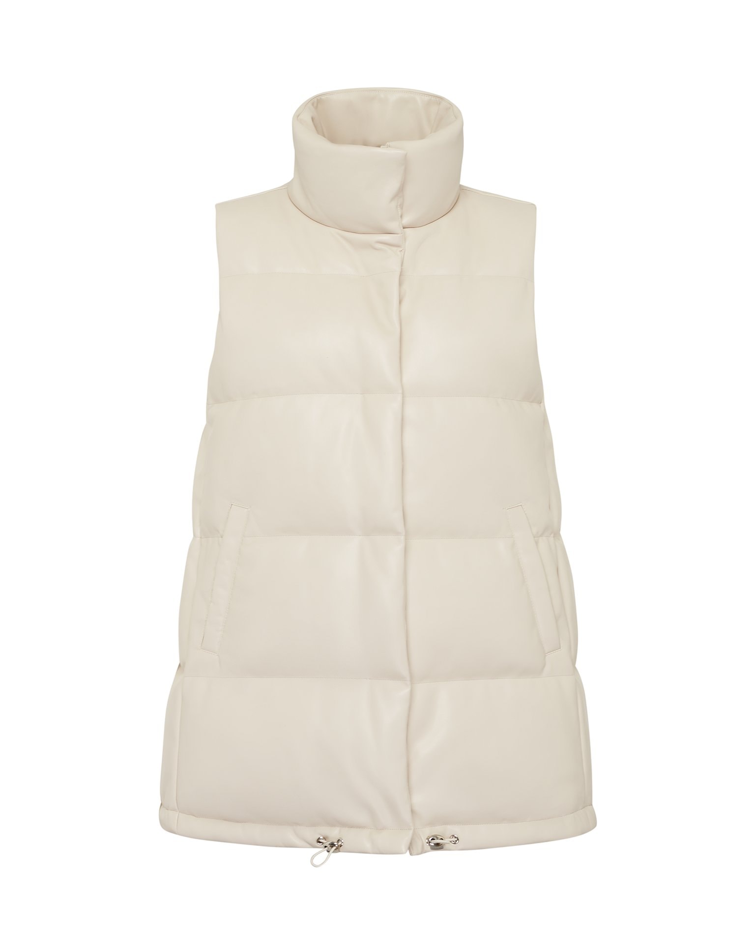 Quilted vest with a stand-up collar in cream, Cream