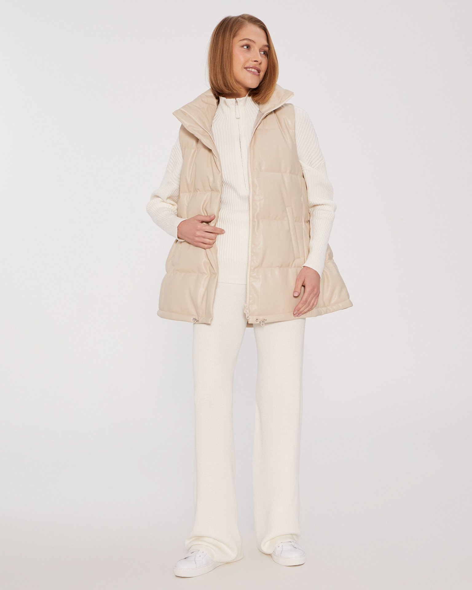 Quilted vest with a stand-up collar in cream, Cream — photo 5