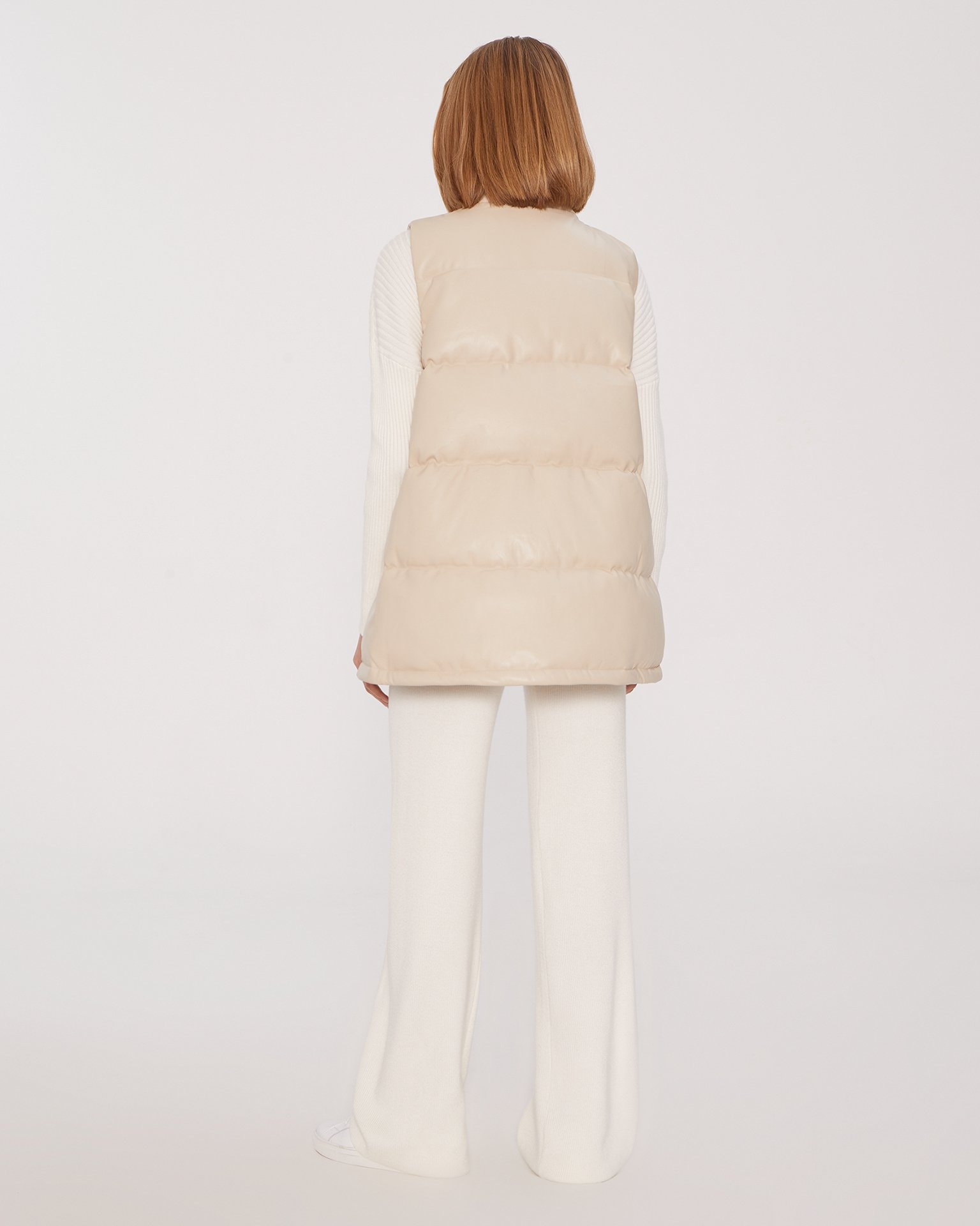 Quilted vest with a stand-up collar in cream, Cream — photo 4