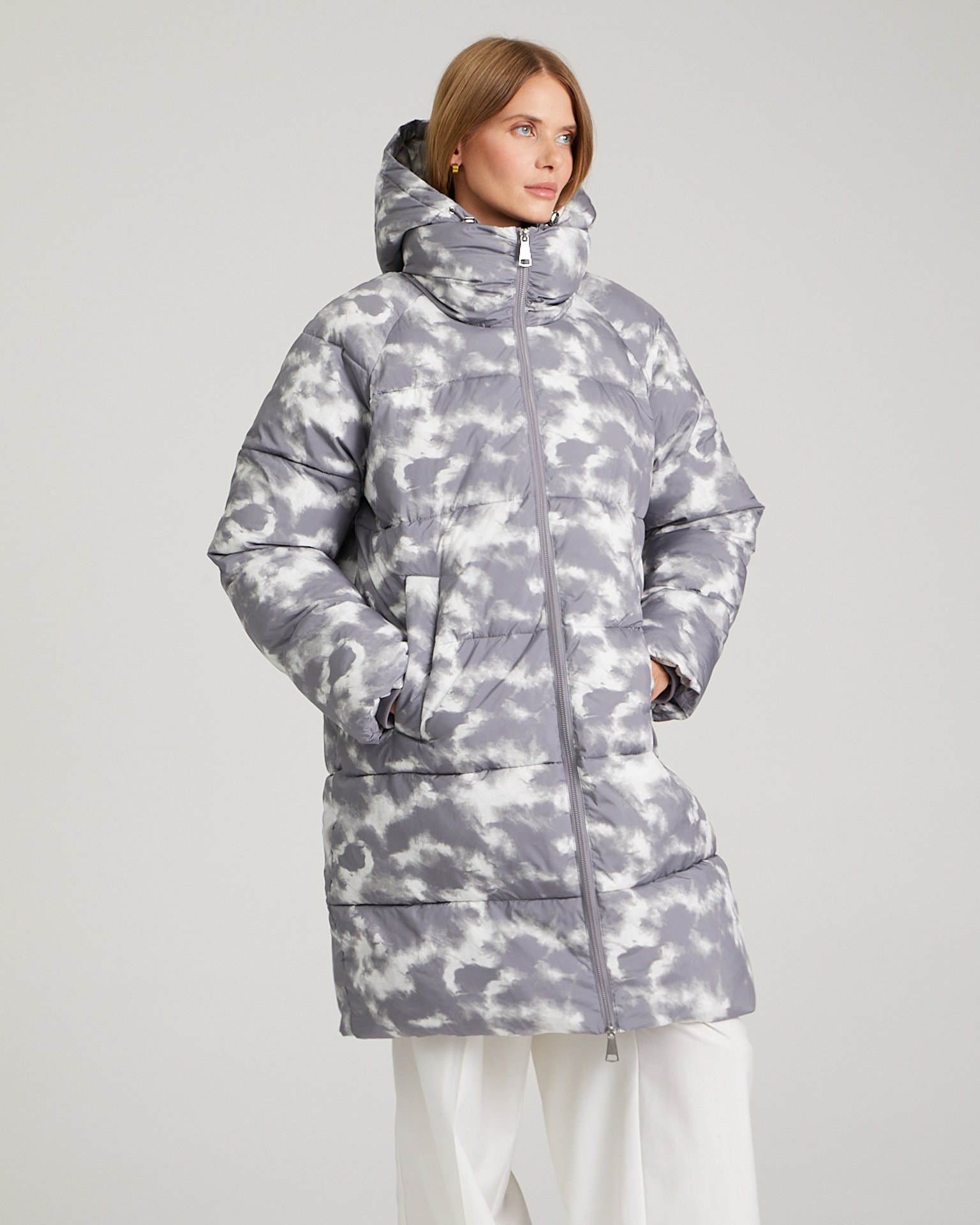 Basic printed puffer jacket, Grey