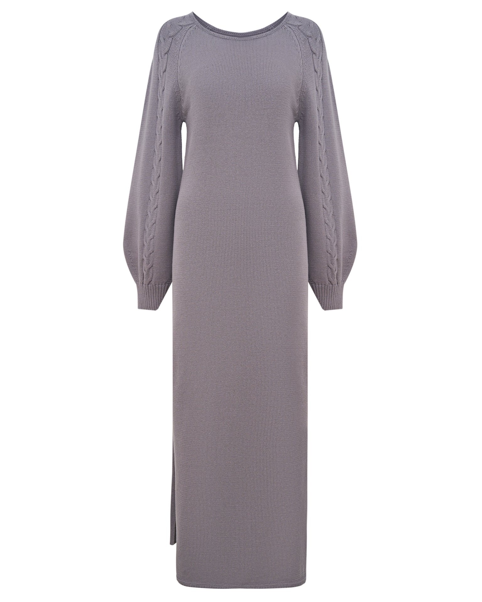 Mid-length dress with cable knit, Grey — photo 9