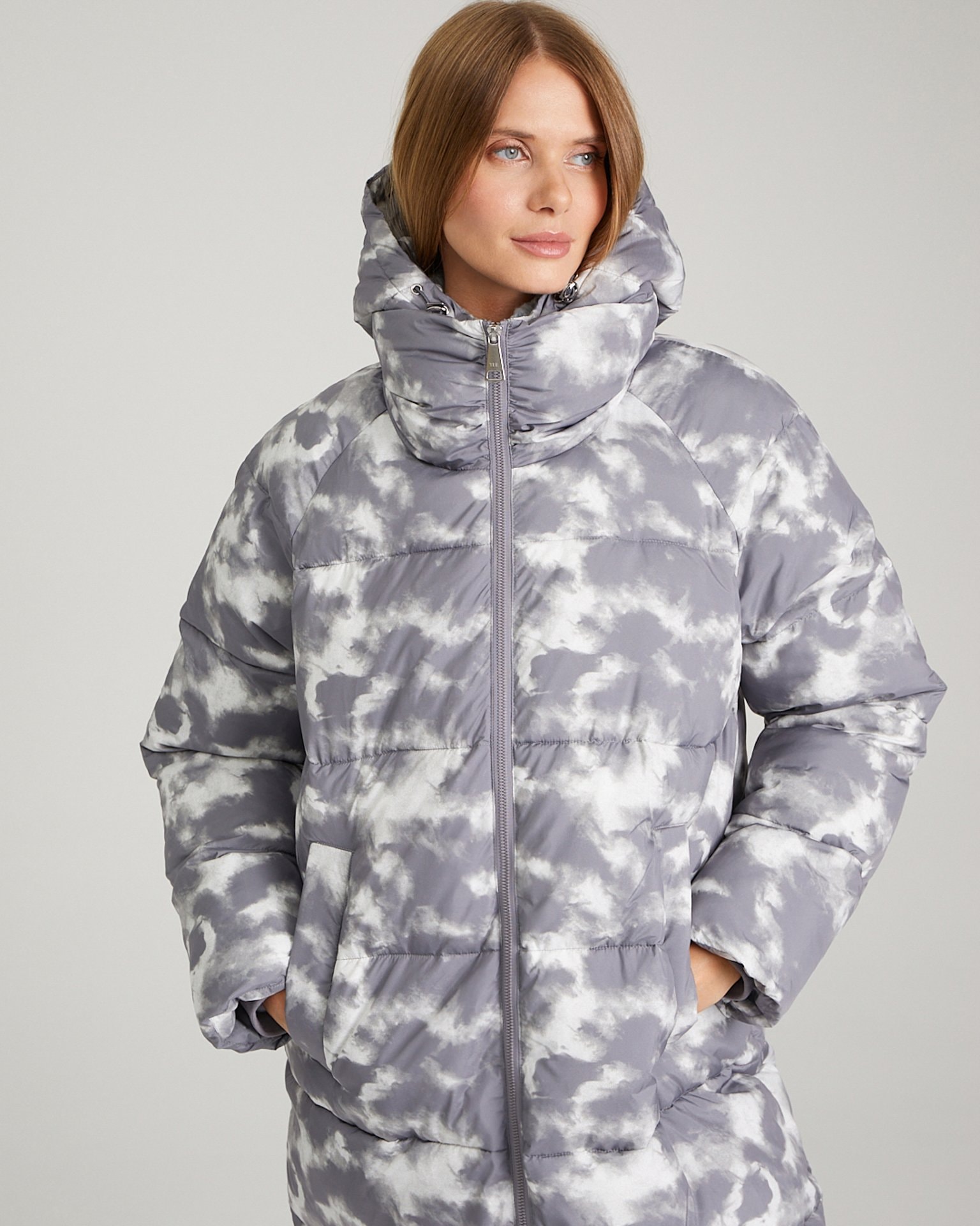 Basic printed puffer jacket, Grey — photo 10
