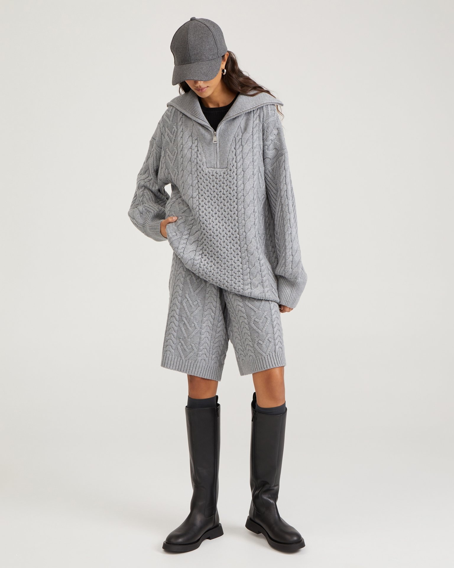 Grey zip-collar sweater