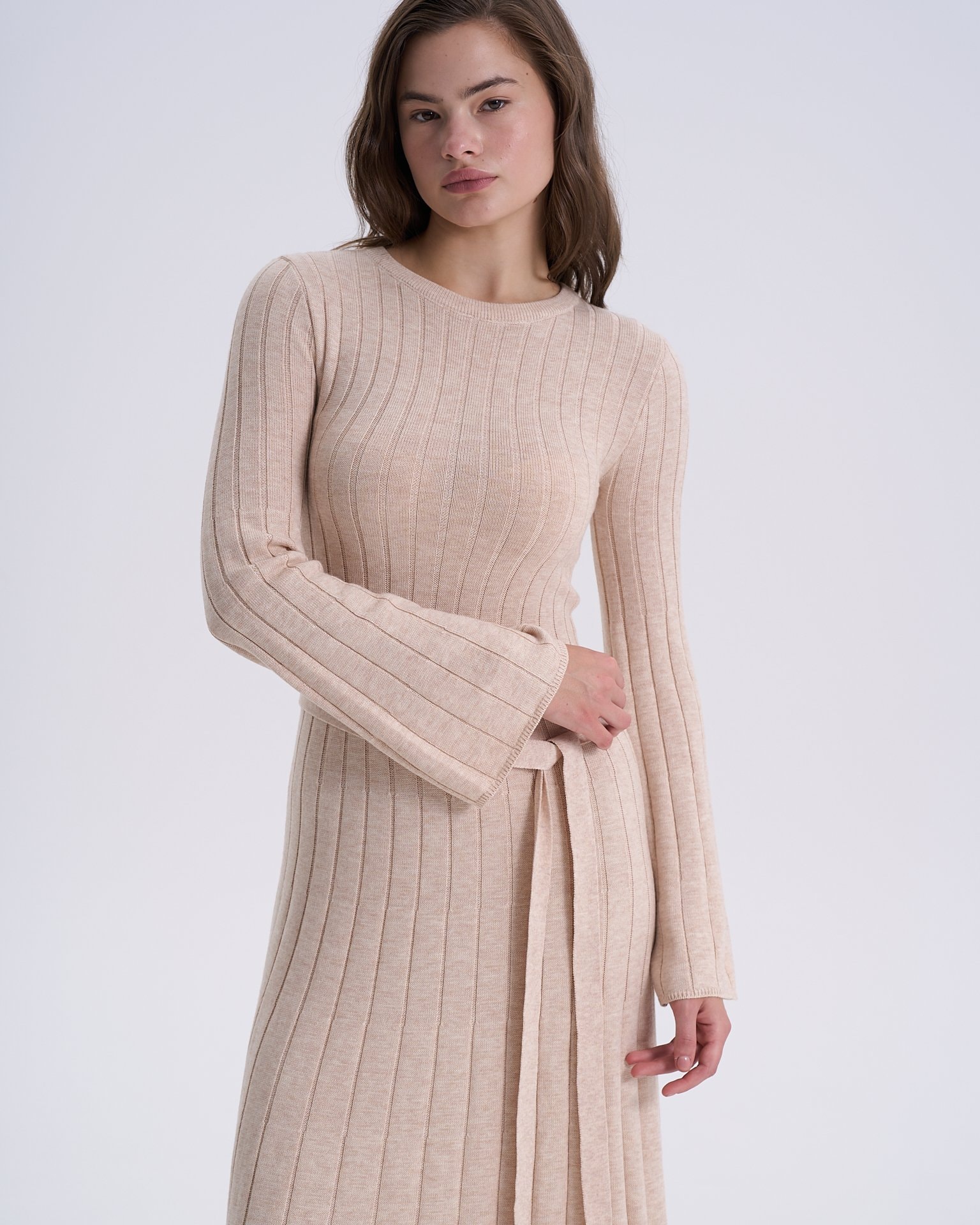 Knit midi dress, Beige — photo 4