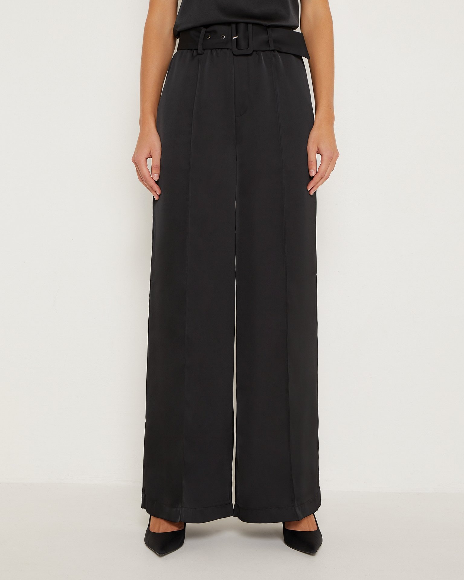 Satin Trousers with Creases, Black — photo 5