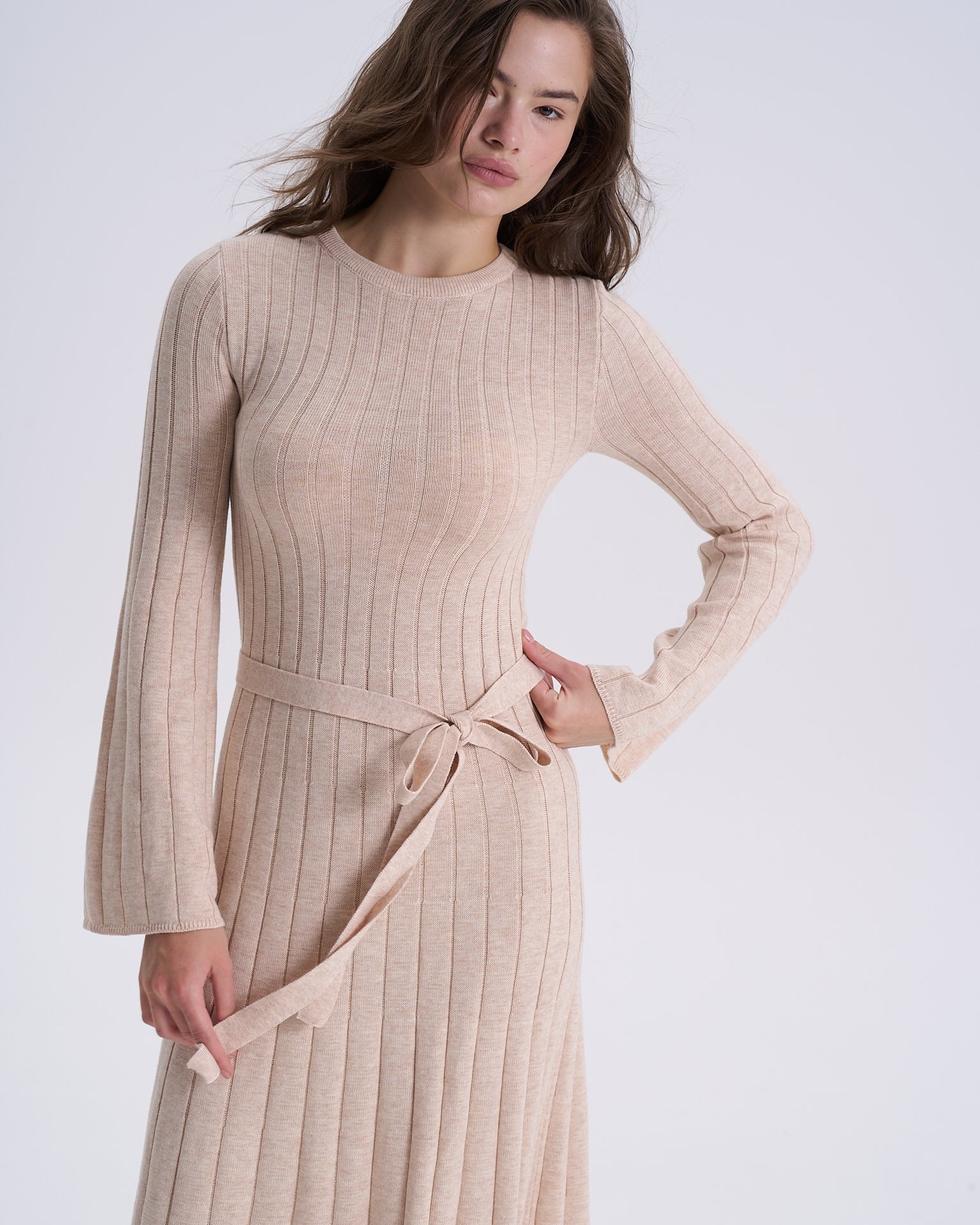 Knit midi dress, Beige — photo 2