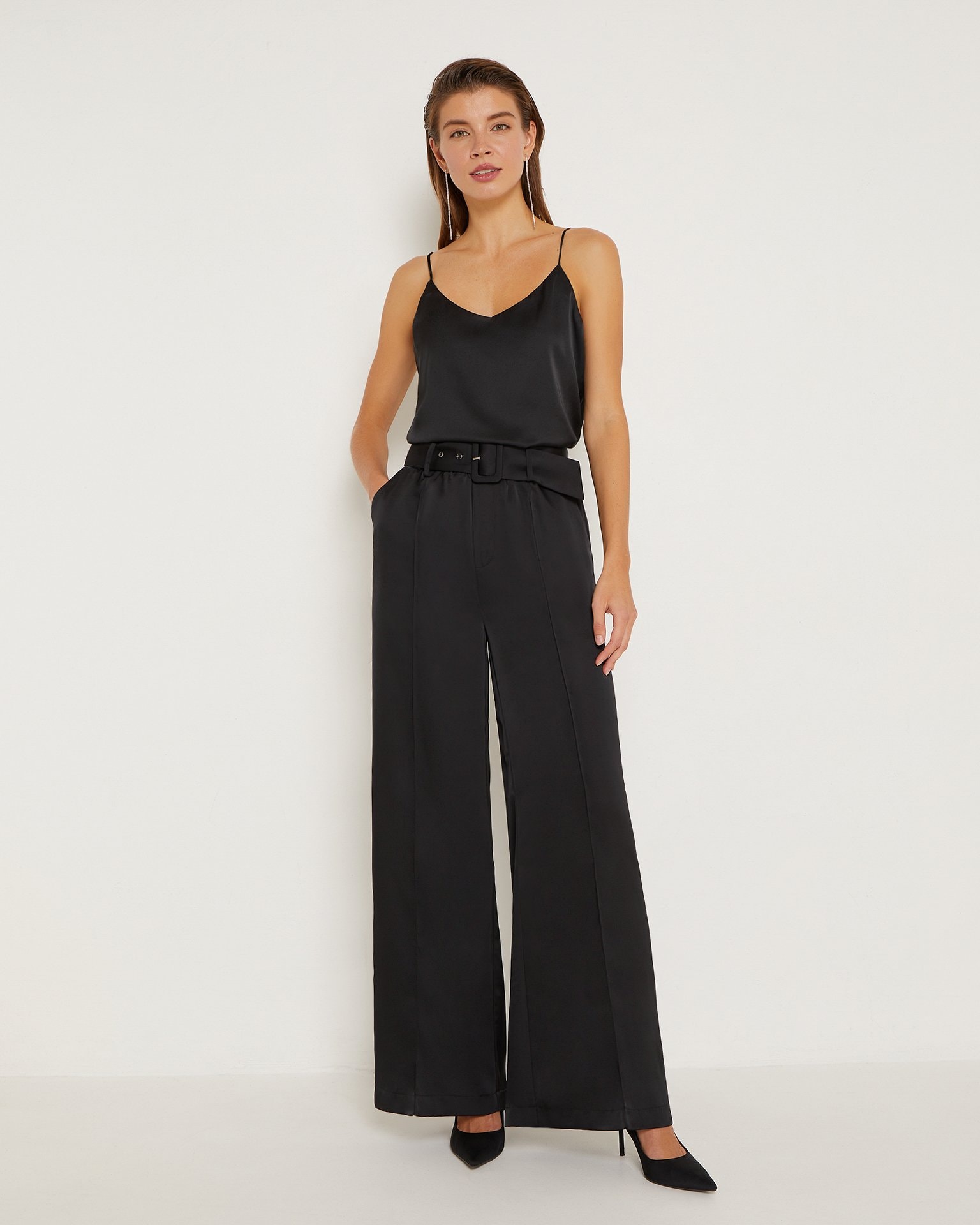 Satin Trousers with Creases, Black — photo 2