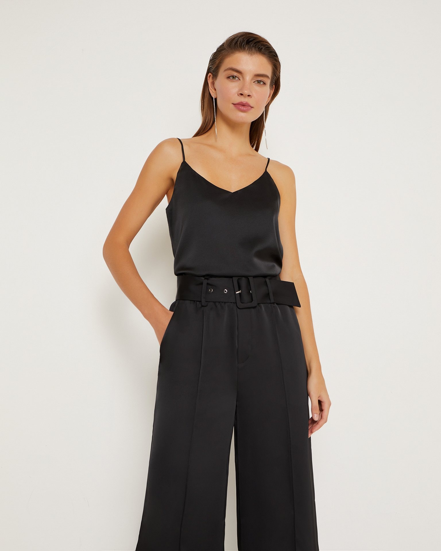 Satin Trousers with Creases, Black — photo 3