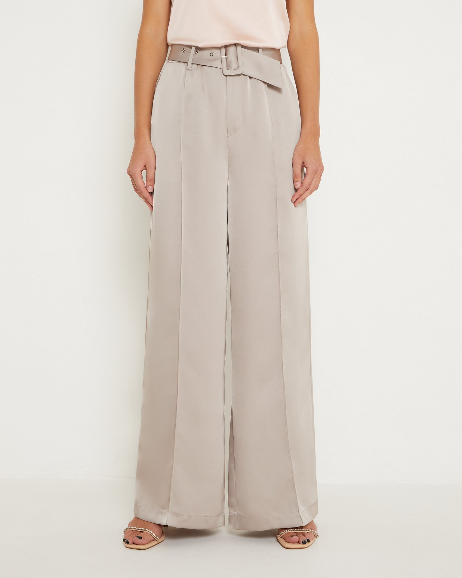 Wide-leg satin trousers, Nude — photo 5