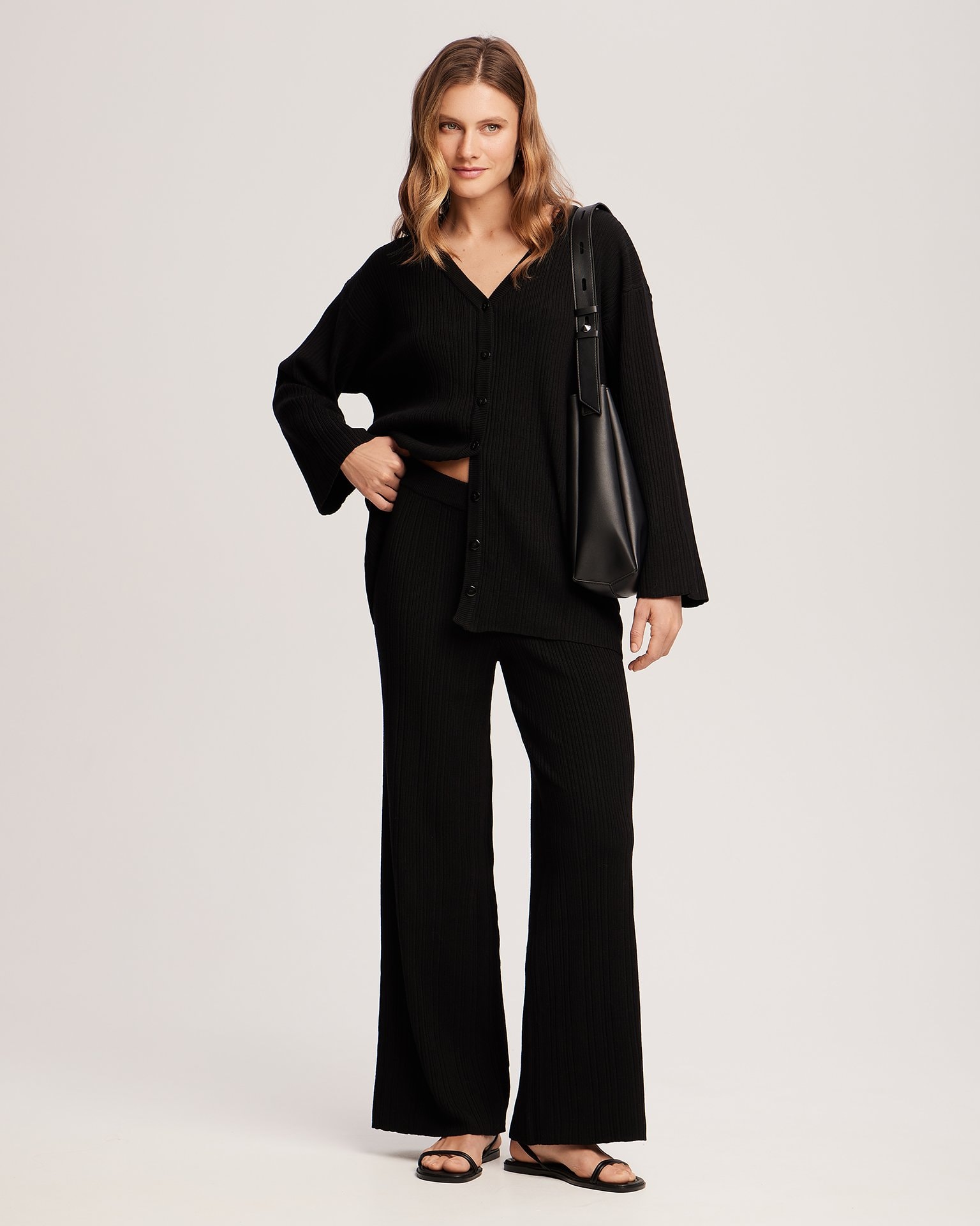 Black palazzo pants suit, Black