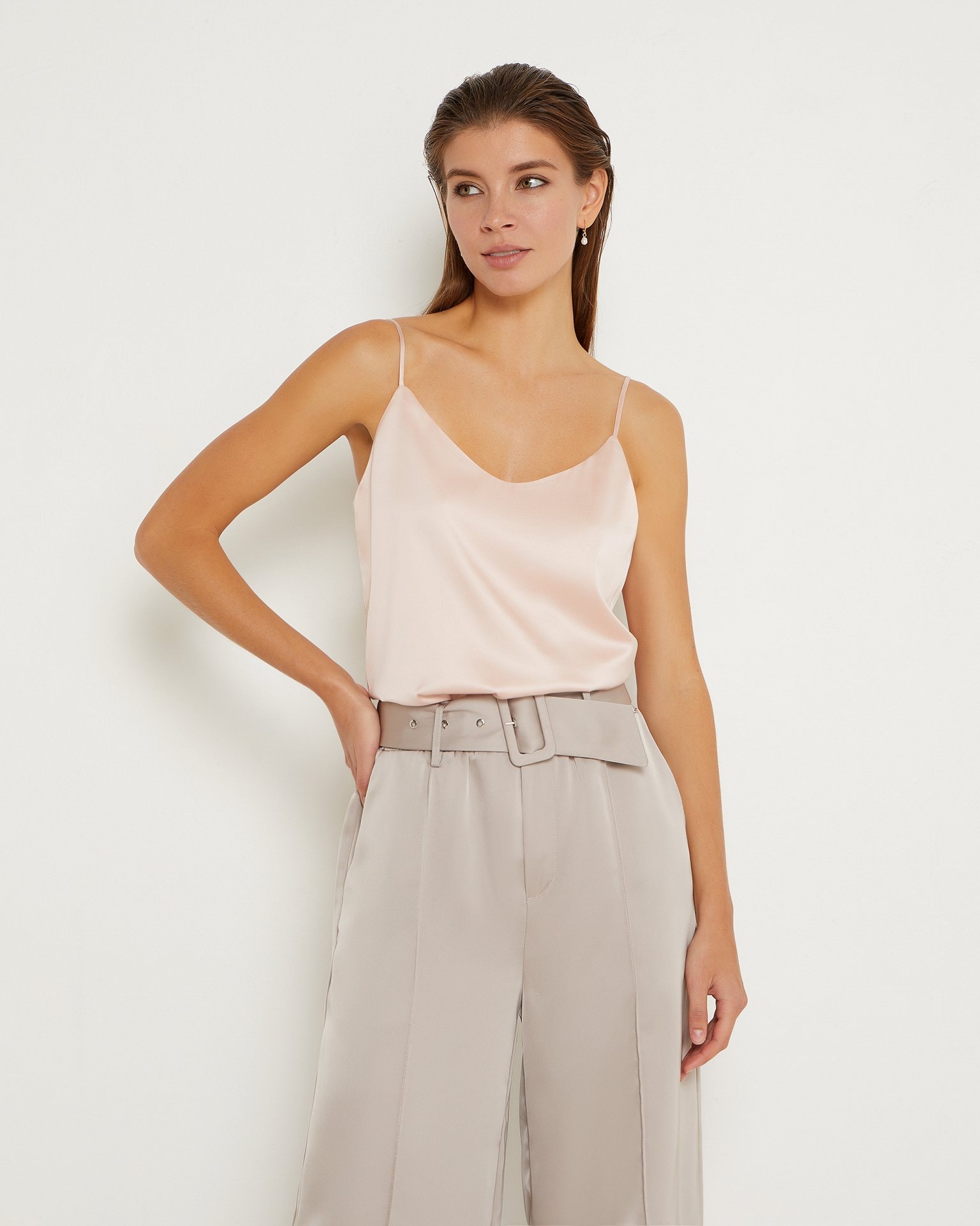 Wide-leg satin trousers, Nude — photo 4