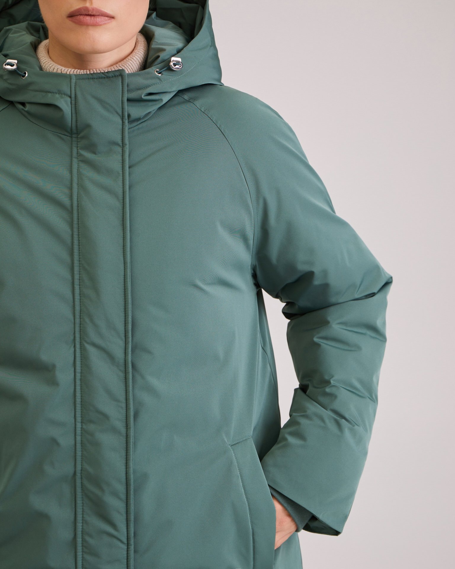 Straight-cut down jacket, Khaki — photo 8