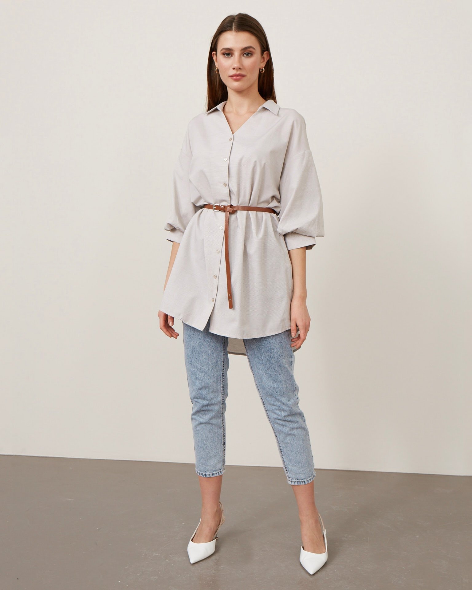 Shirt with an elongated back, Grey — photo 2