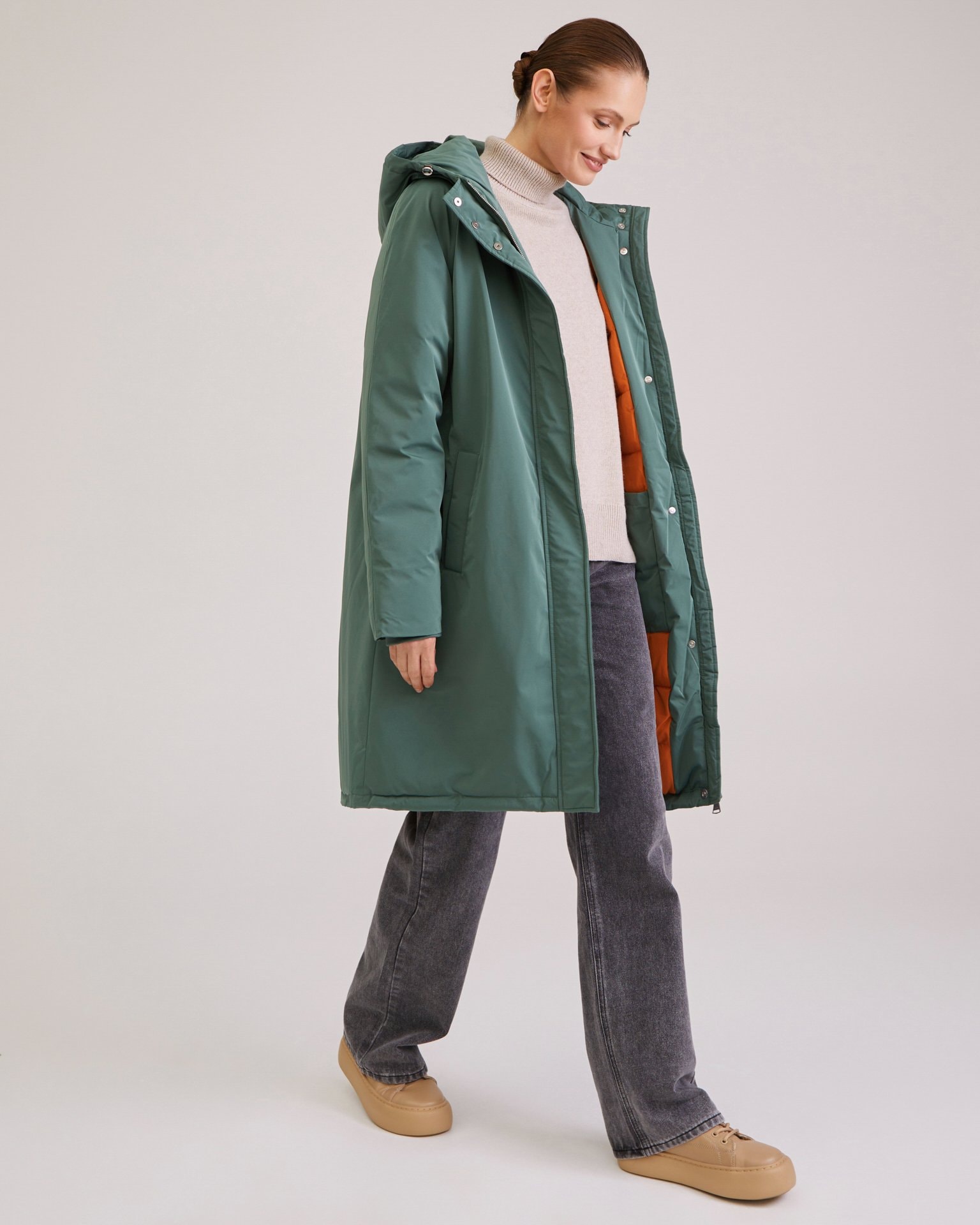 Straight-cut down jacket, Khaki — photo 5