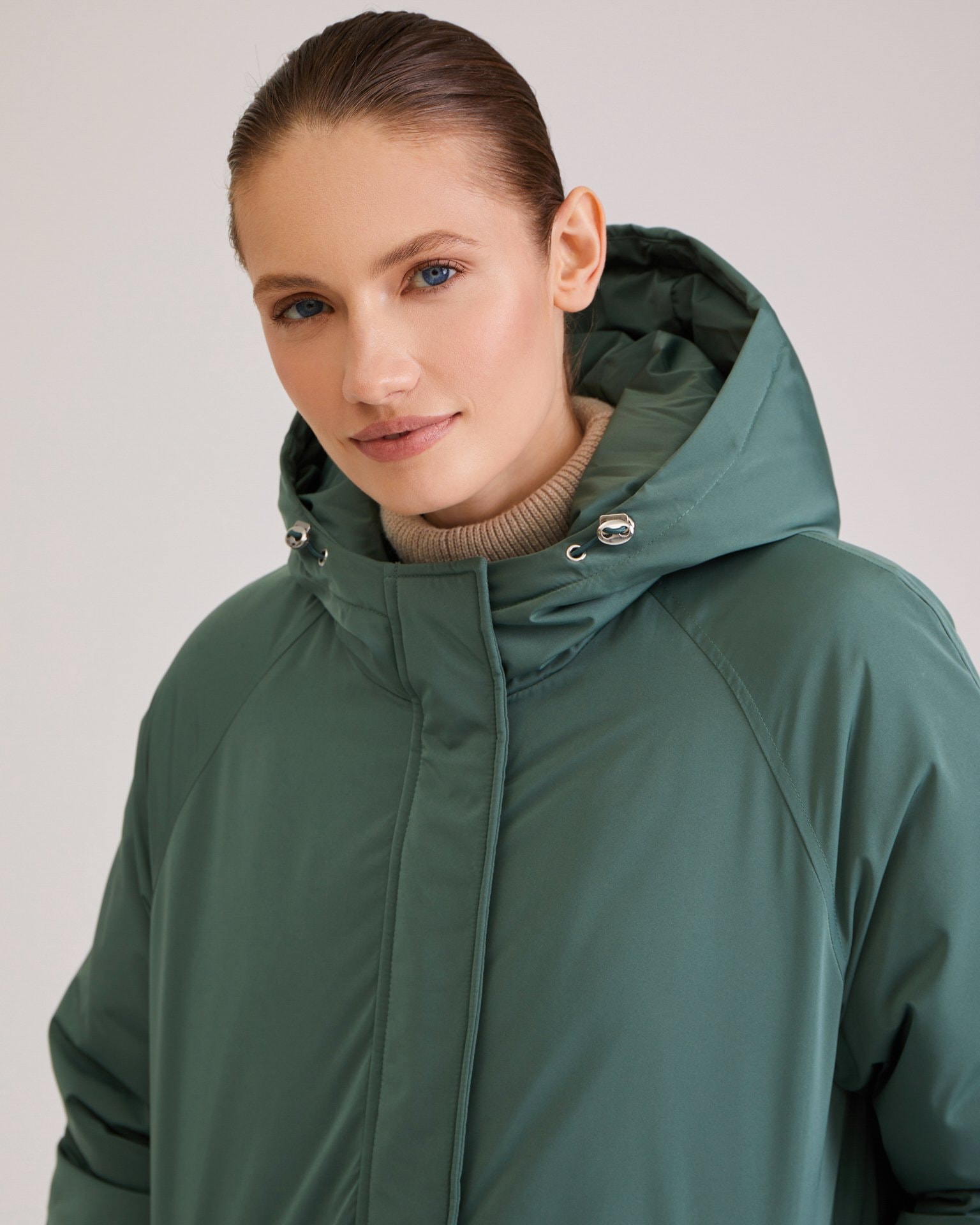 Straight-cut down jacket, Khaki — photo 4