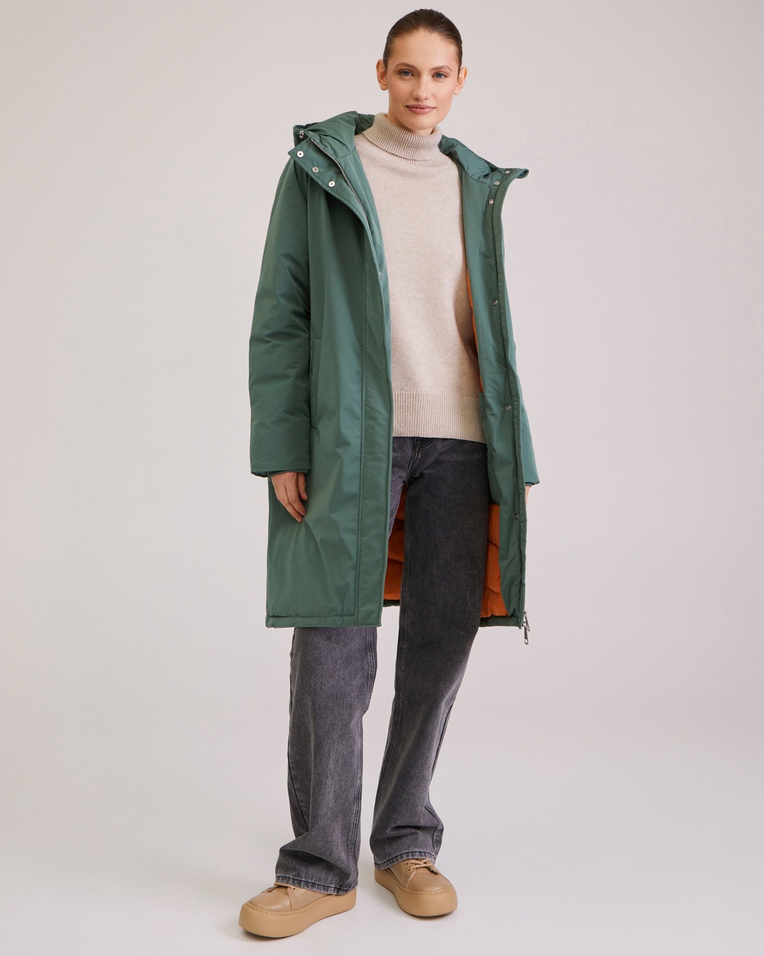Straight-cut down jacket, Khaki — photo 6