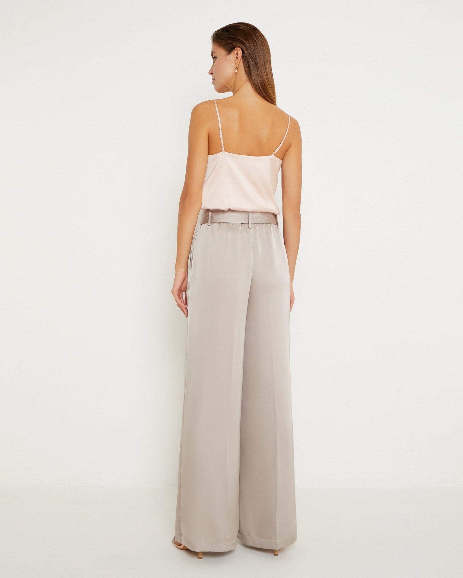 Wide-leg satin trousers, Nude — photo 3