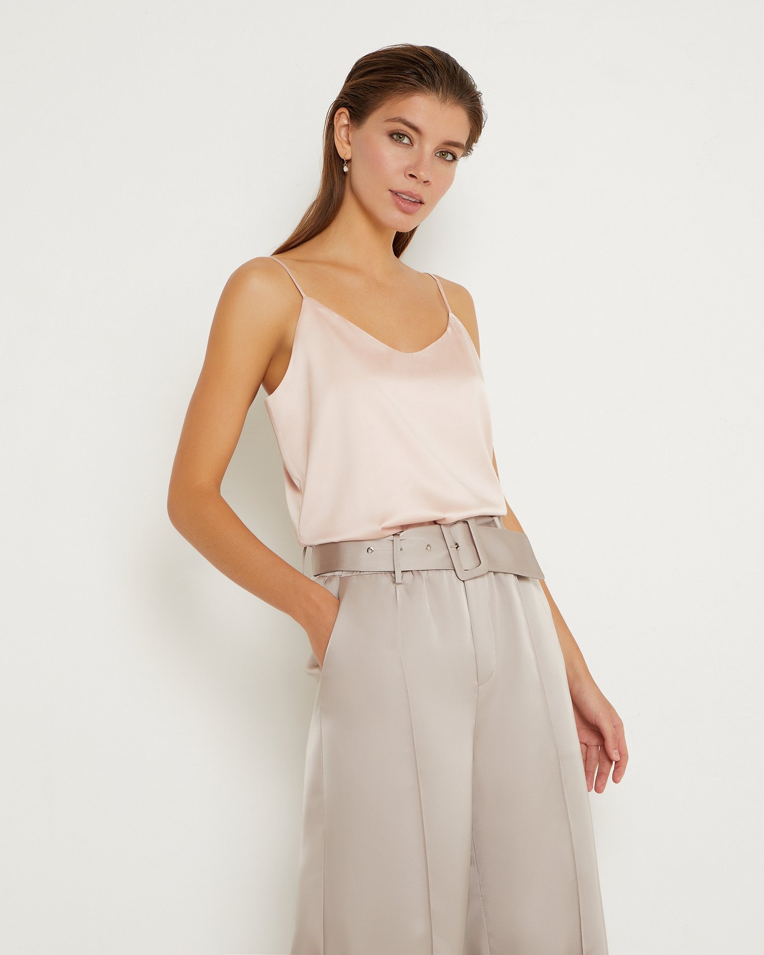 Wide-leg satin trousers, Nude — photo 2