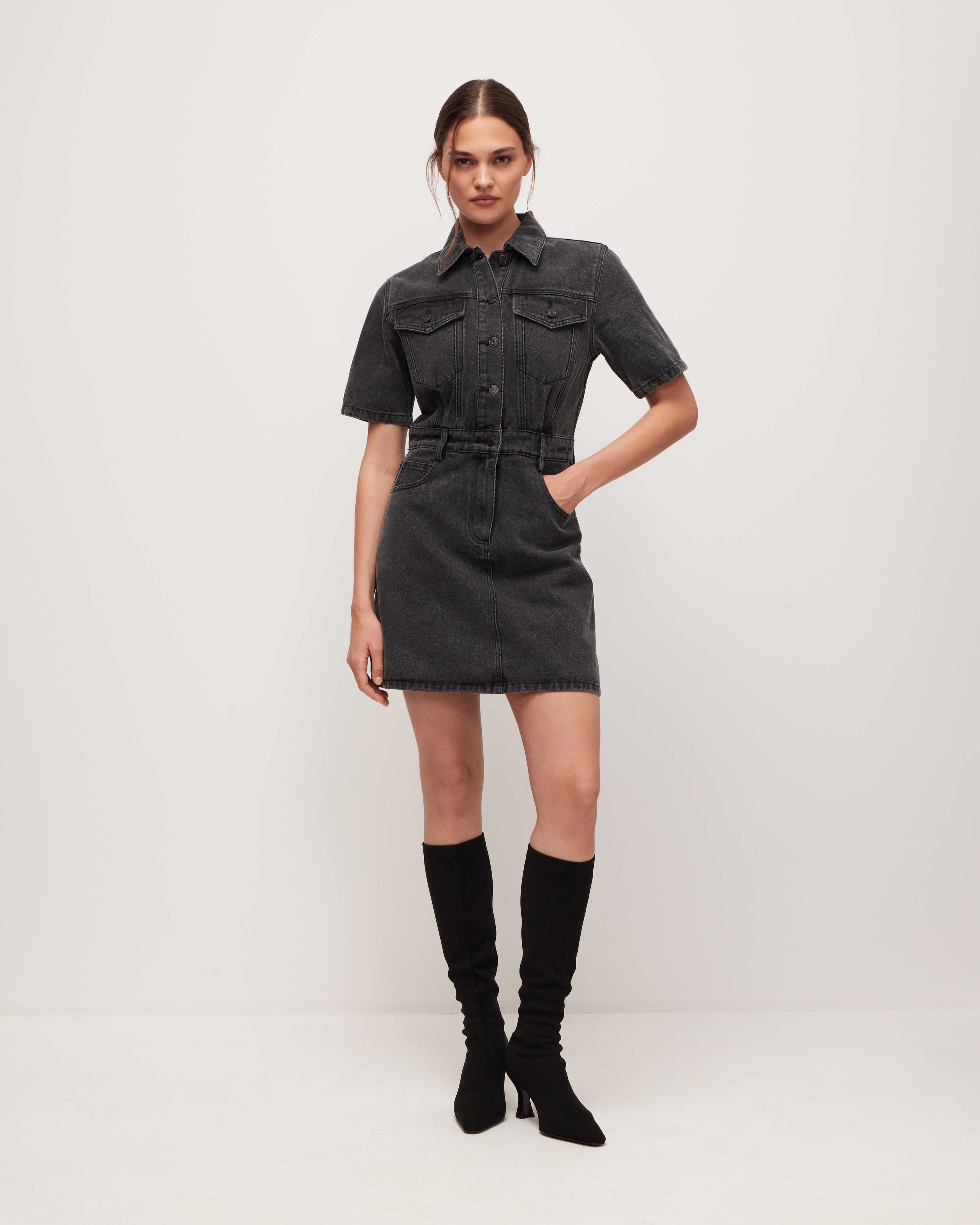Denim mini dress, Grey — photo 4