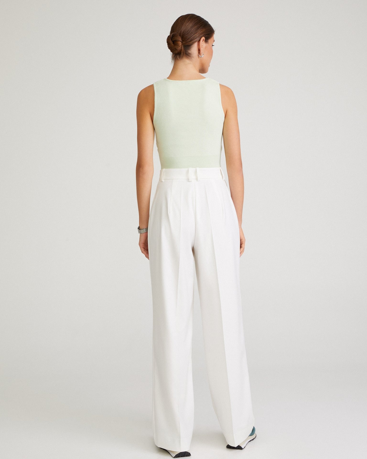White trousers with pleats, White — photo 3