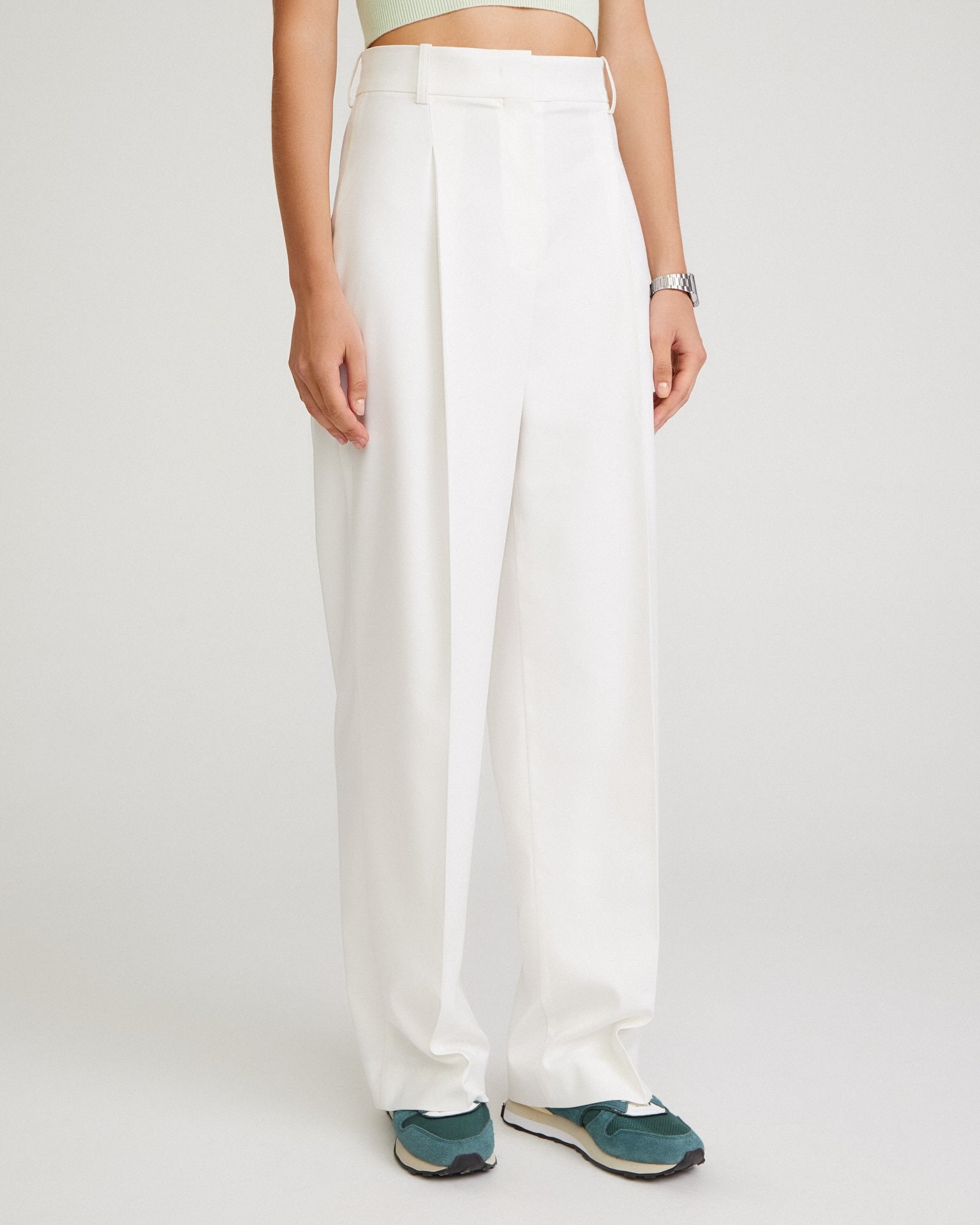 White trousers with pleats, White — photo 2