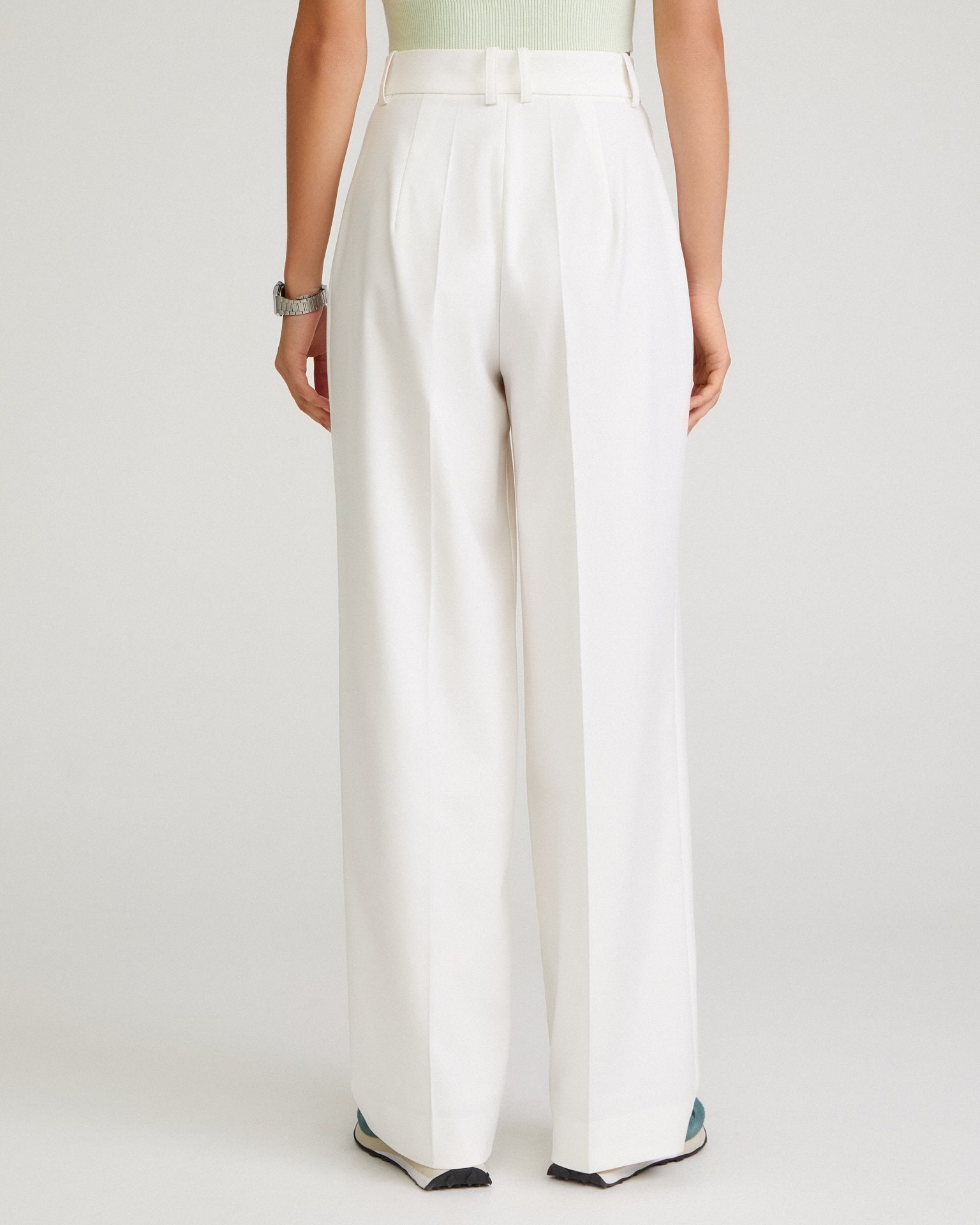 White trousers with pleats, White — photo 4