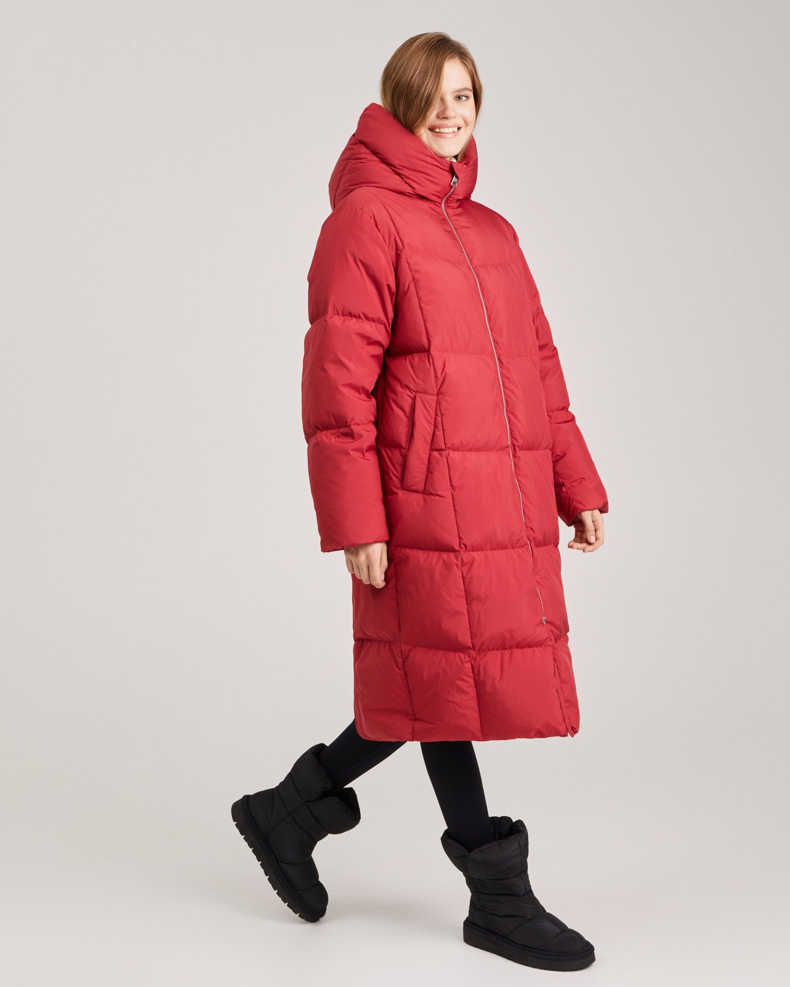Long padded coat in marsala, Marsala — photo 6