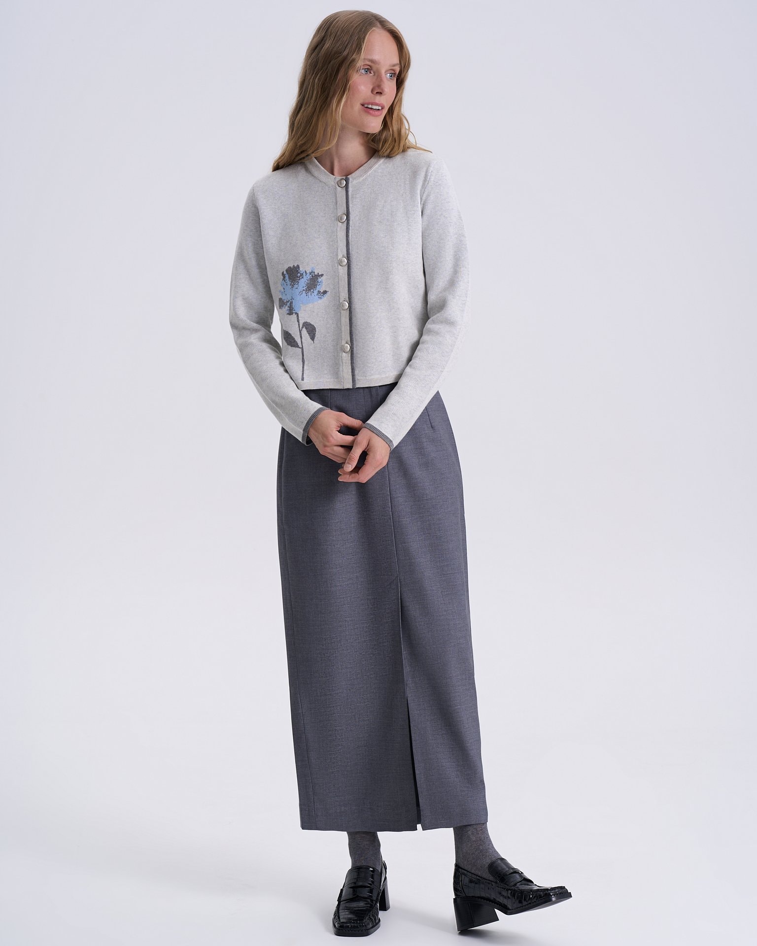Cropped cardigan, Light Grey — photo 2