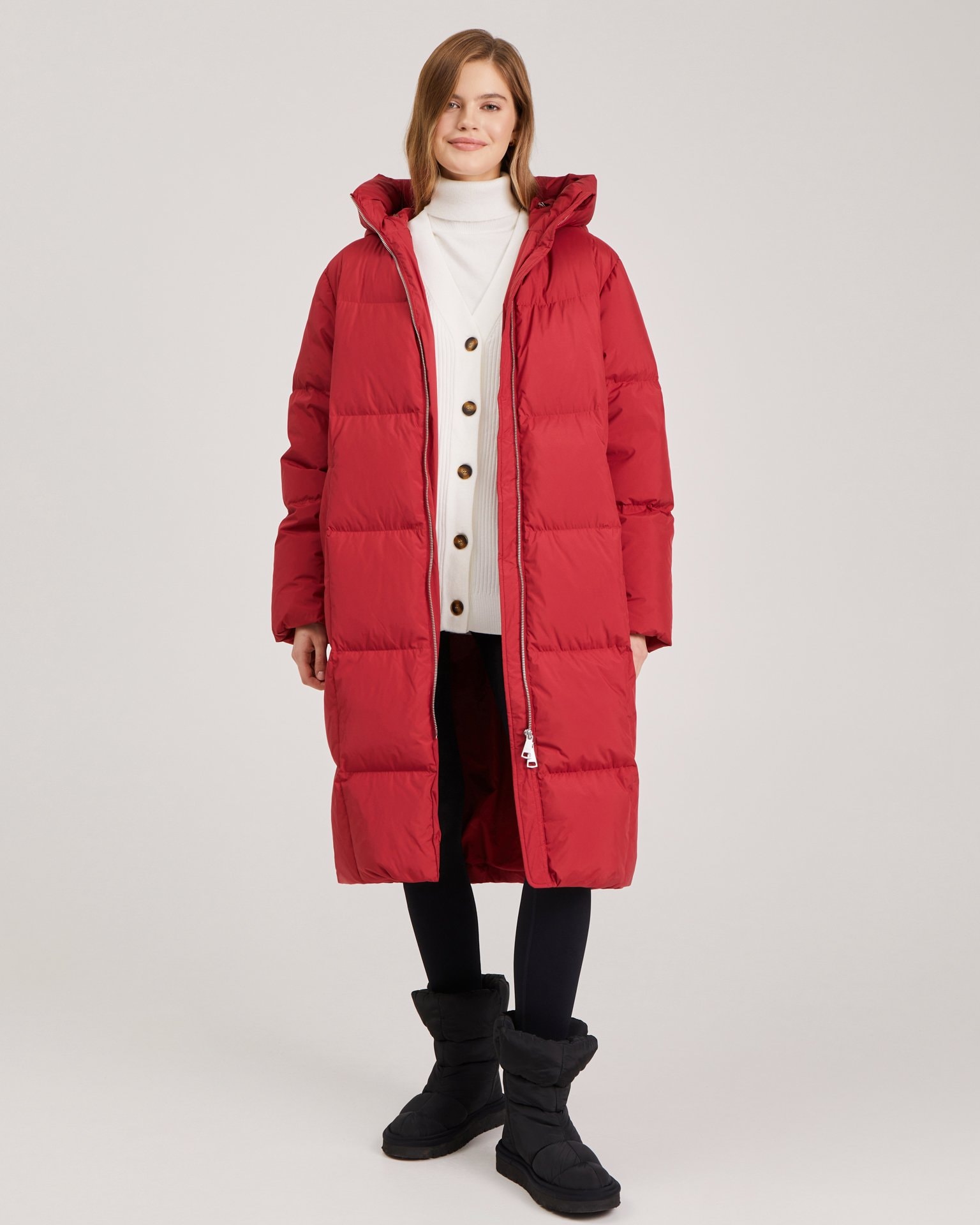 Long padded coat in marsala, Marsala — photo 3
