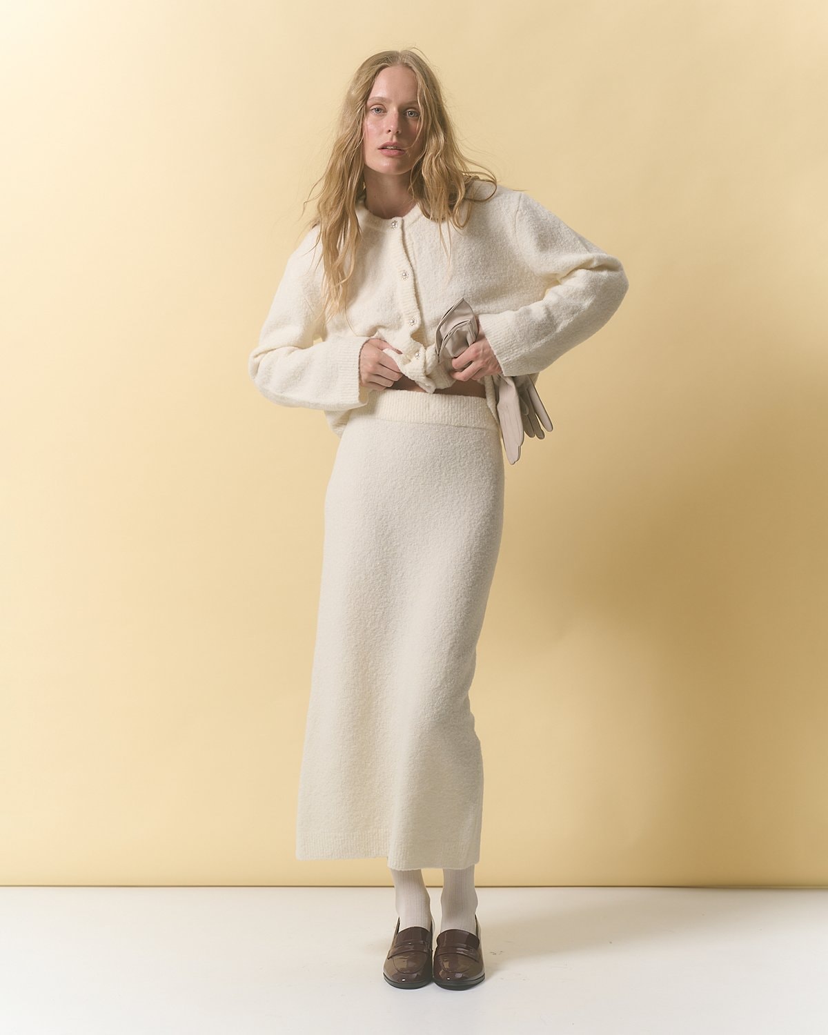 Wool midi skirt, Milky