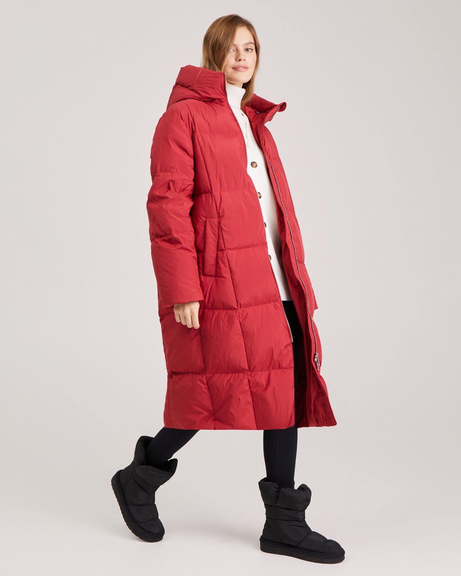 Long padded coat in marsala, Marsala — photo 8