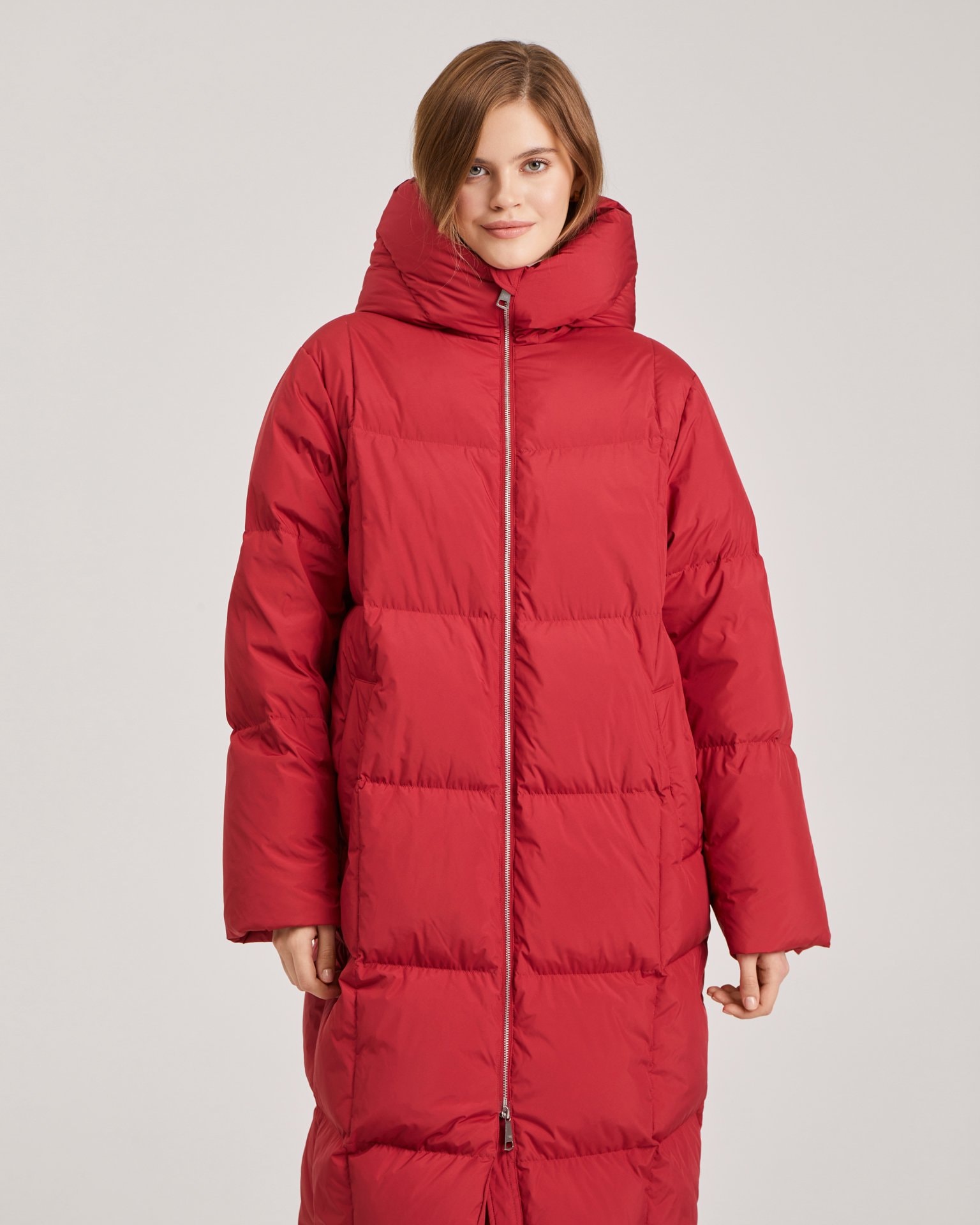Long padded coat in marsala, Marsala — photo 2