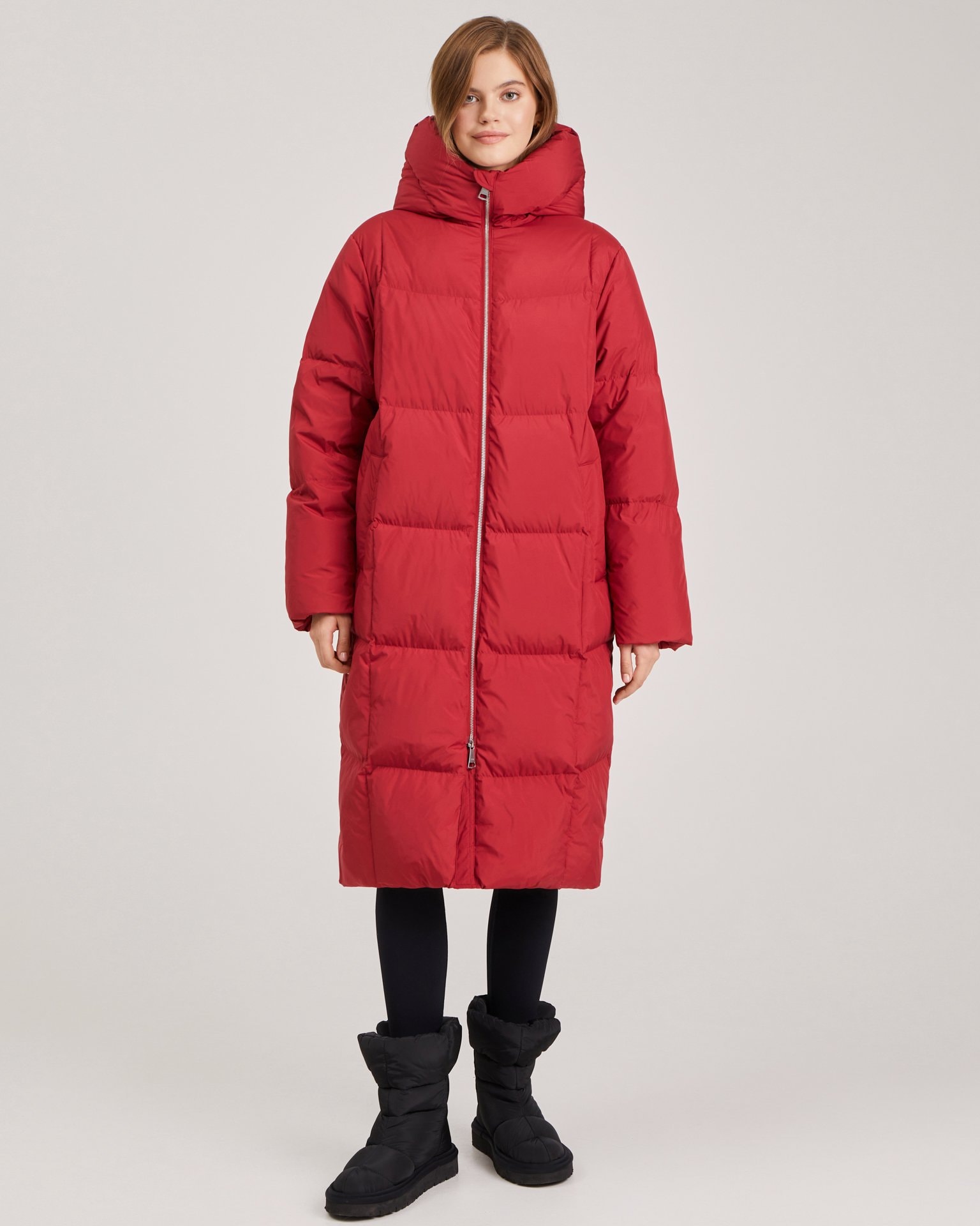 Long padded coat in marsala, Marsala — photo 5