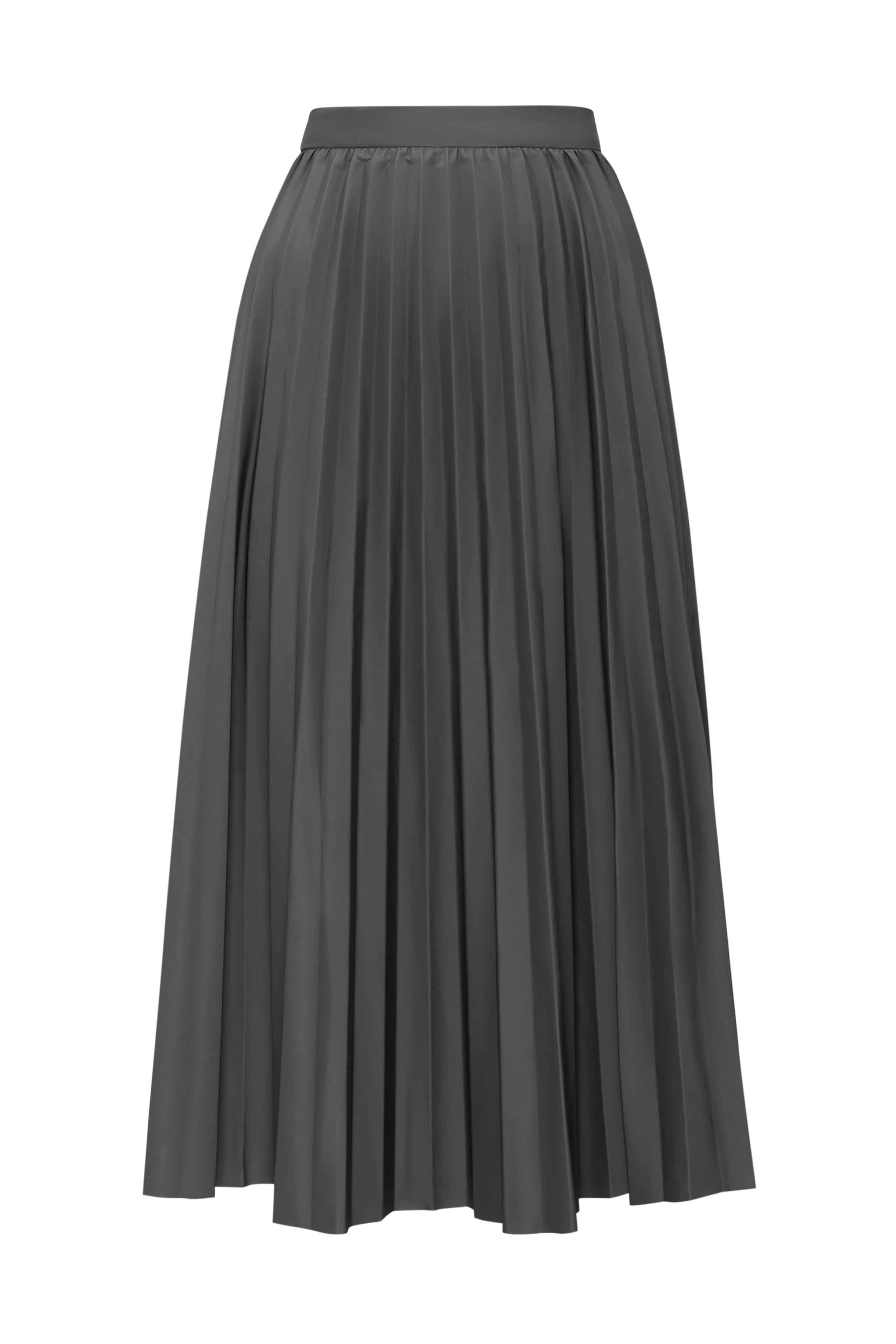 A long pleated skirt in graphite, Grey