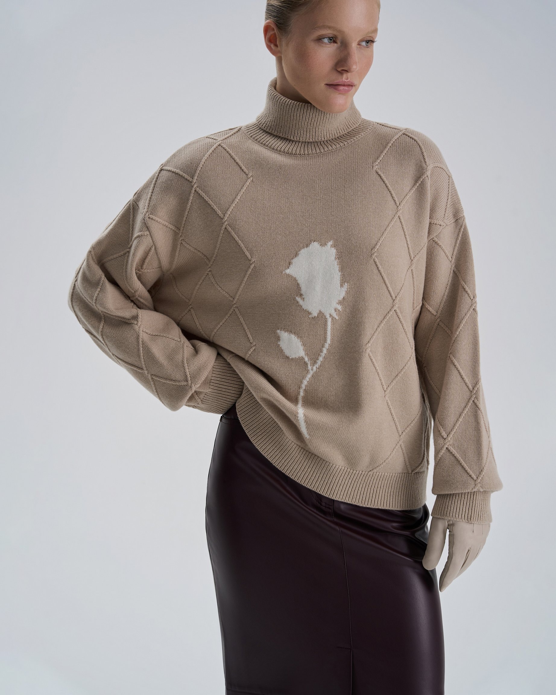 Sweater with voluminous sleeves, Beige — photo 3