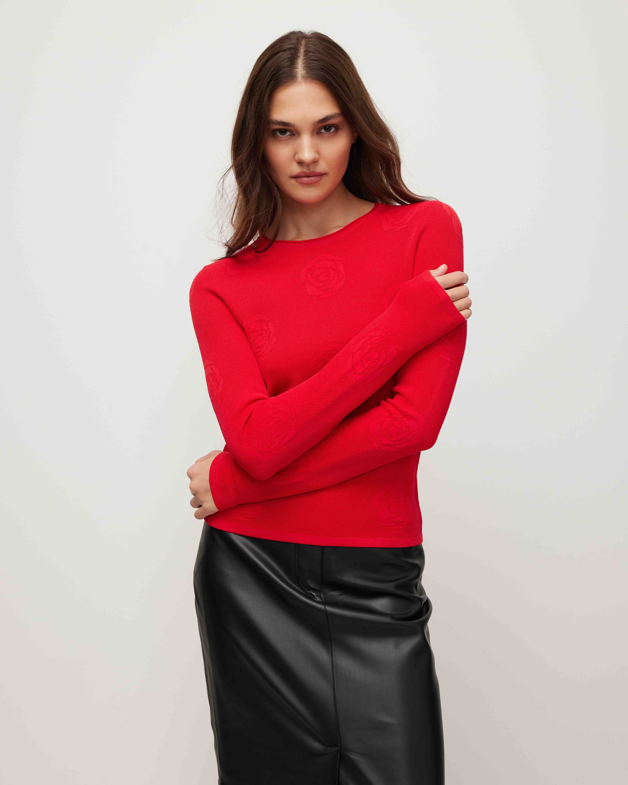 Jumper with textured roses, Red — photo 4