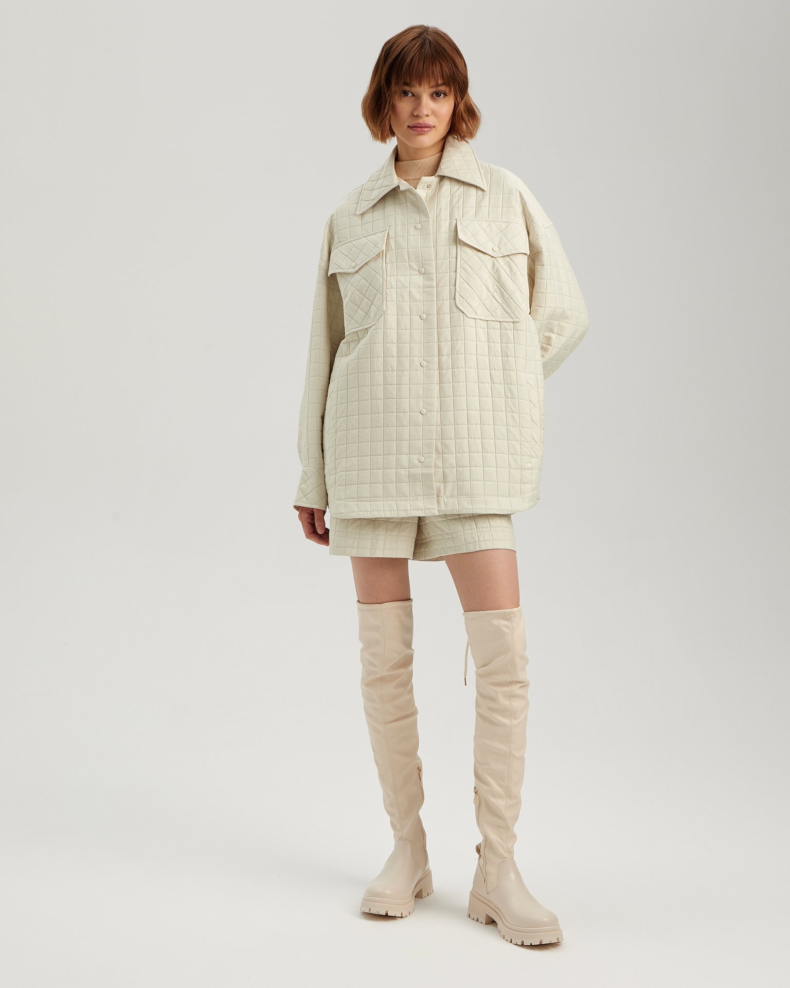 Oversized shirt jacket, Beige — photo 3