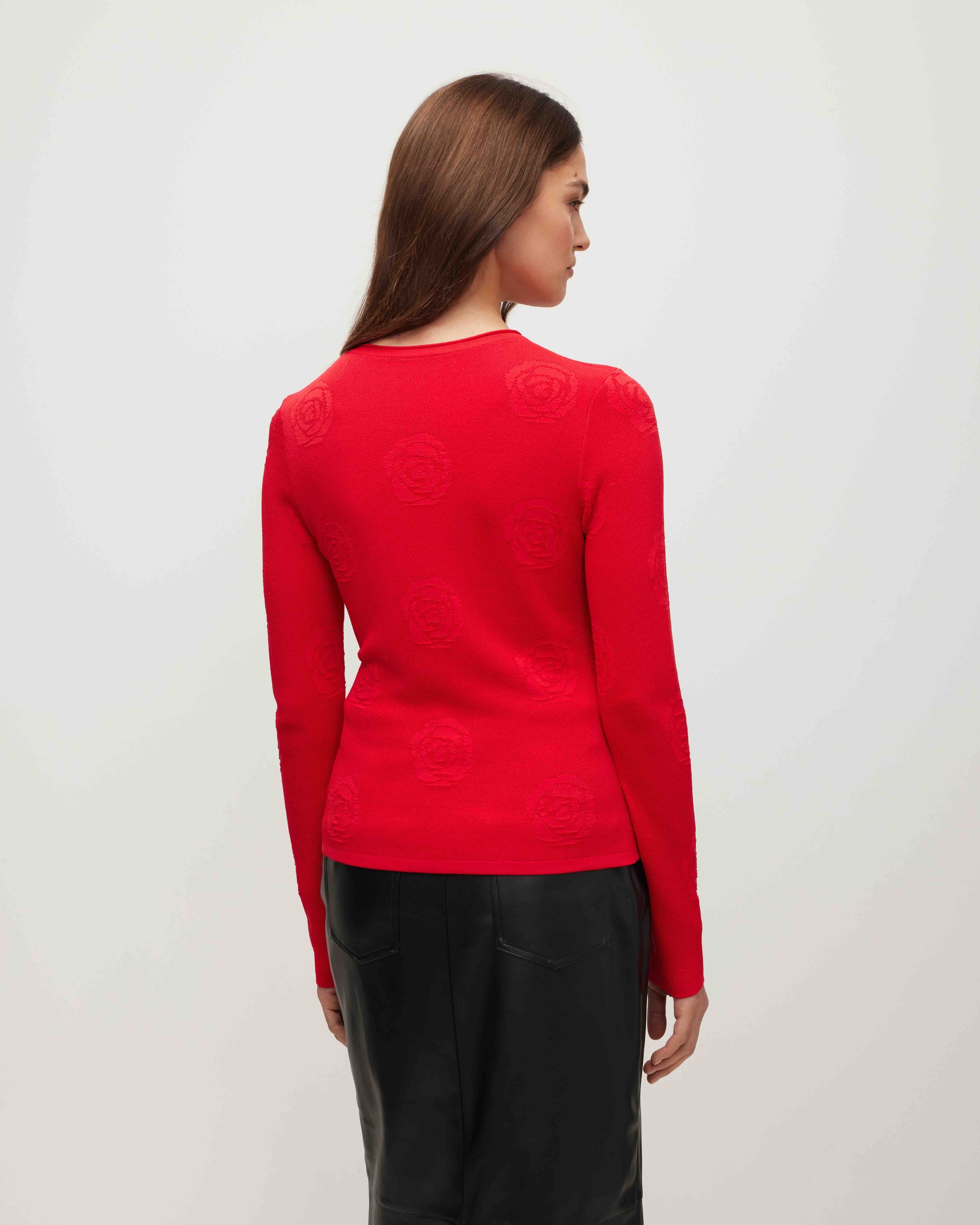 Jumper with textured roses, Red — photo 3