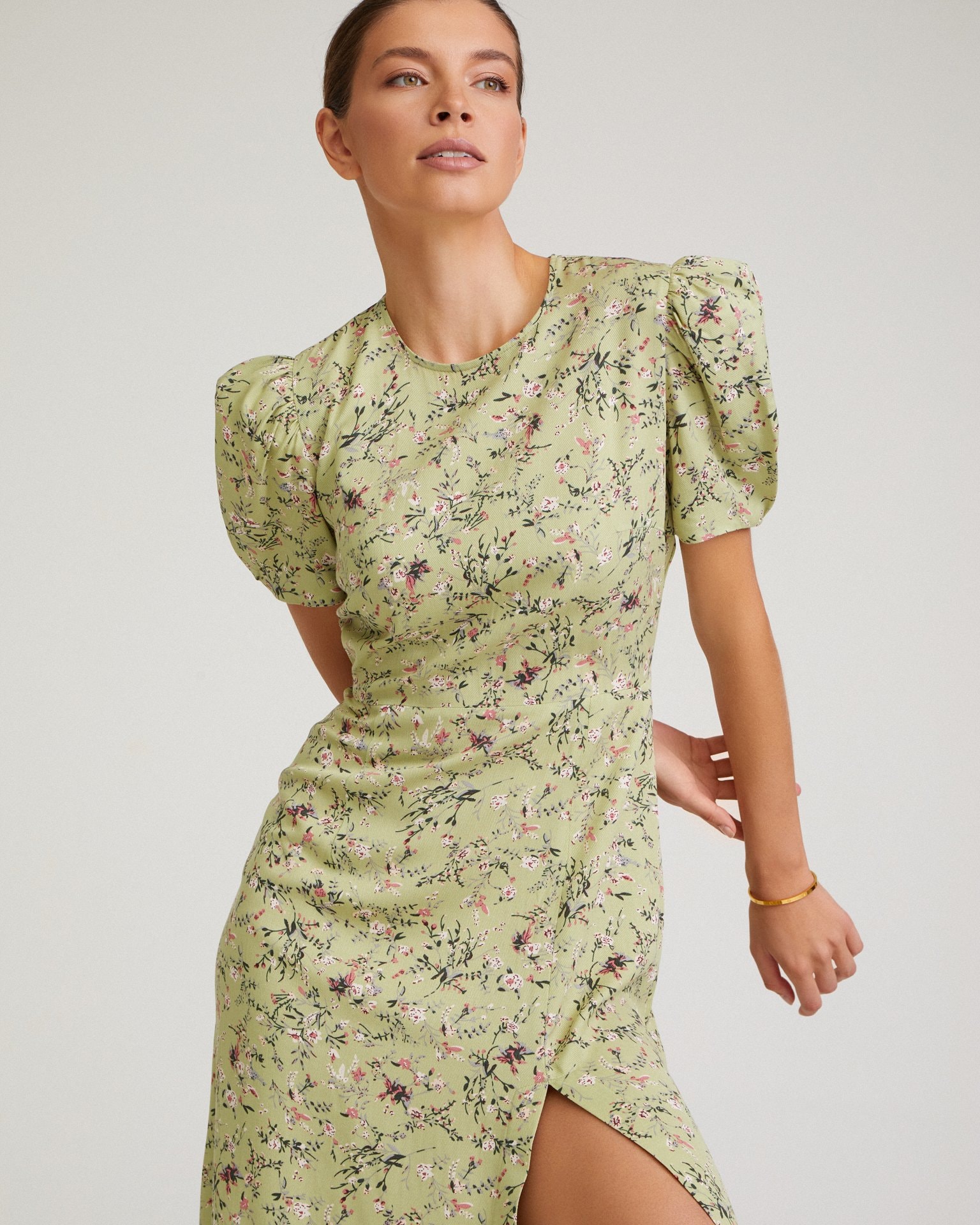 Dress with a slit, Light Green — photo 3
