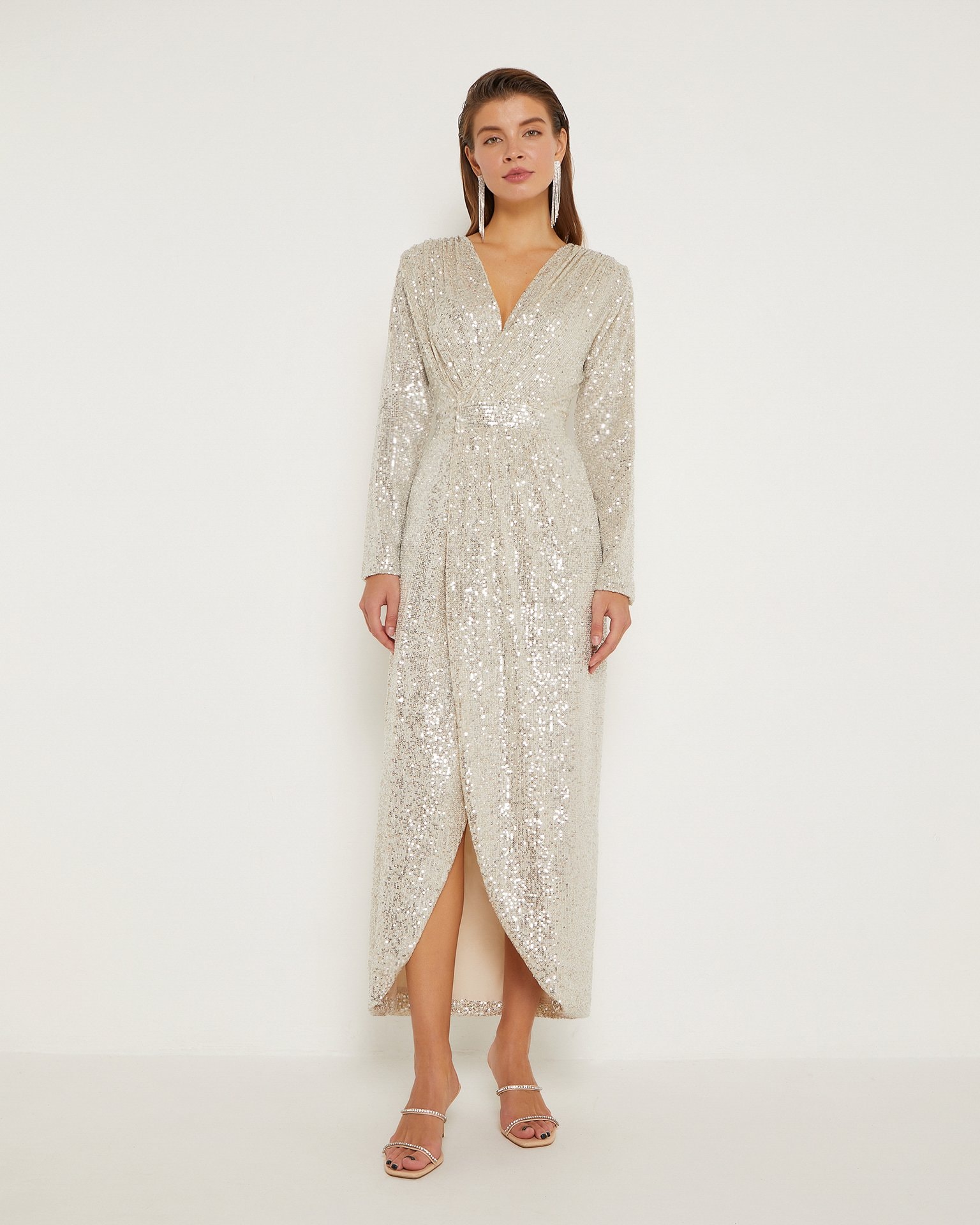 Sequinned dress, Nude