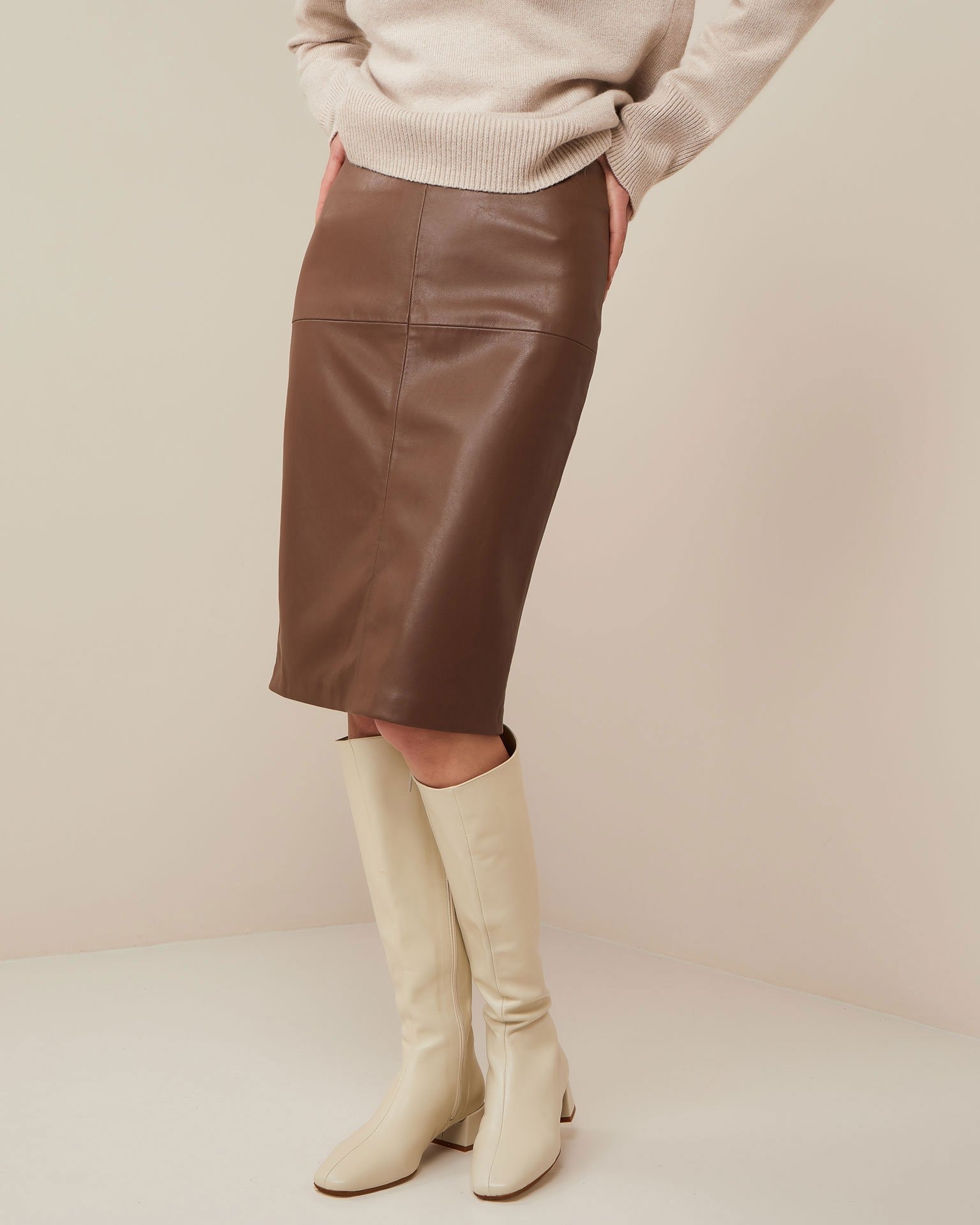 Skirt with a slit, Brown — photo 4