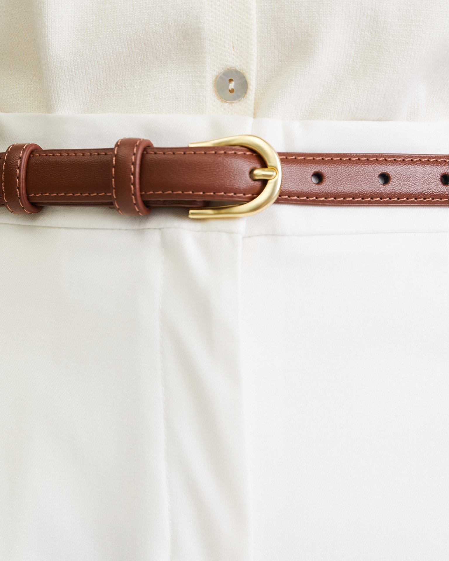 Thin leather belt, Brown