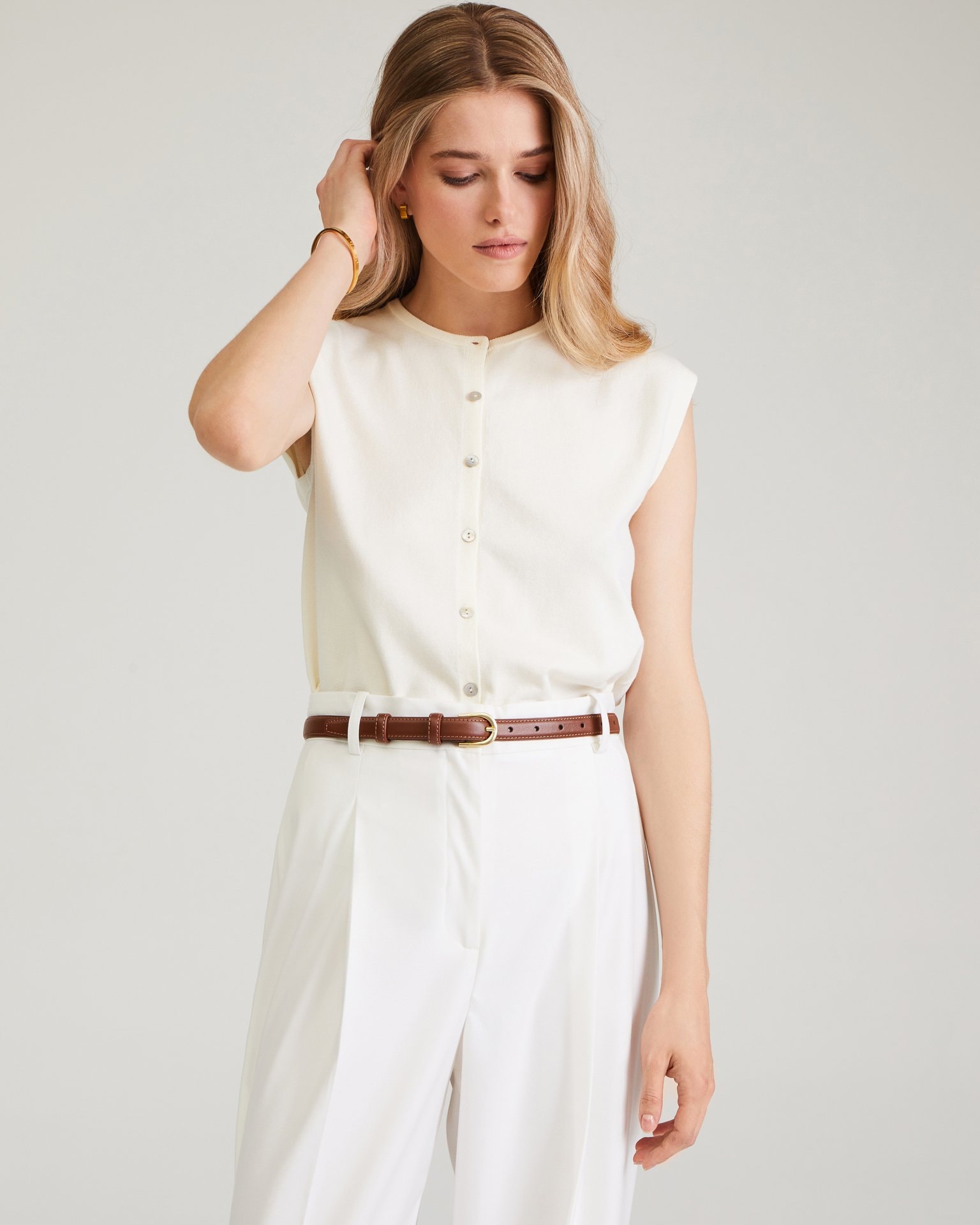 Thin leather belt, Brown — photo 3
